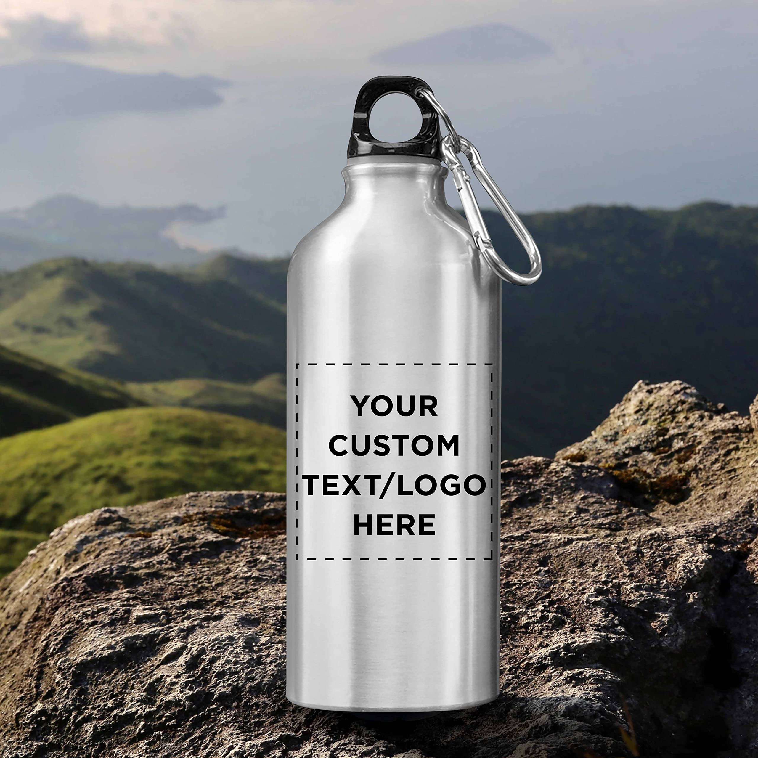 Custom 20 oz Aluminum Water Bottles Bulk Pack of 10 - Personalized & Reusable Gym Bottles for Hiking, Camping, Sports & Outdoor Activities - Silver Metal Water Bottle Set - Ideal for Fitness, Travel & Office Use