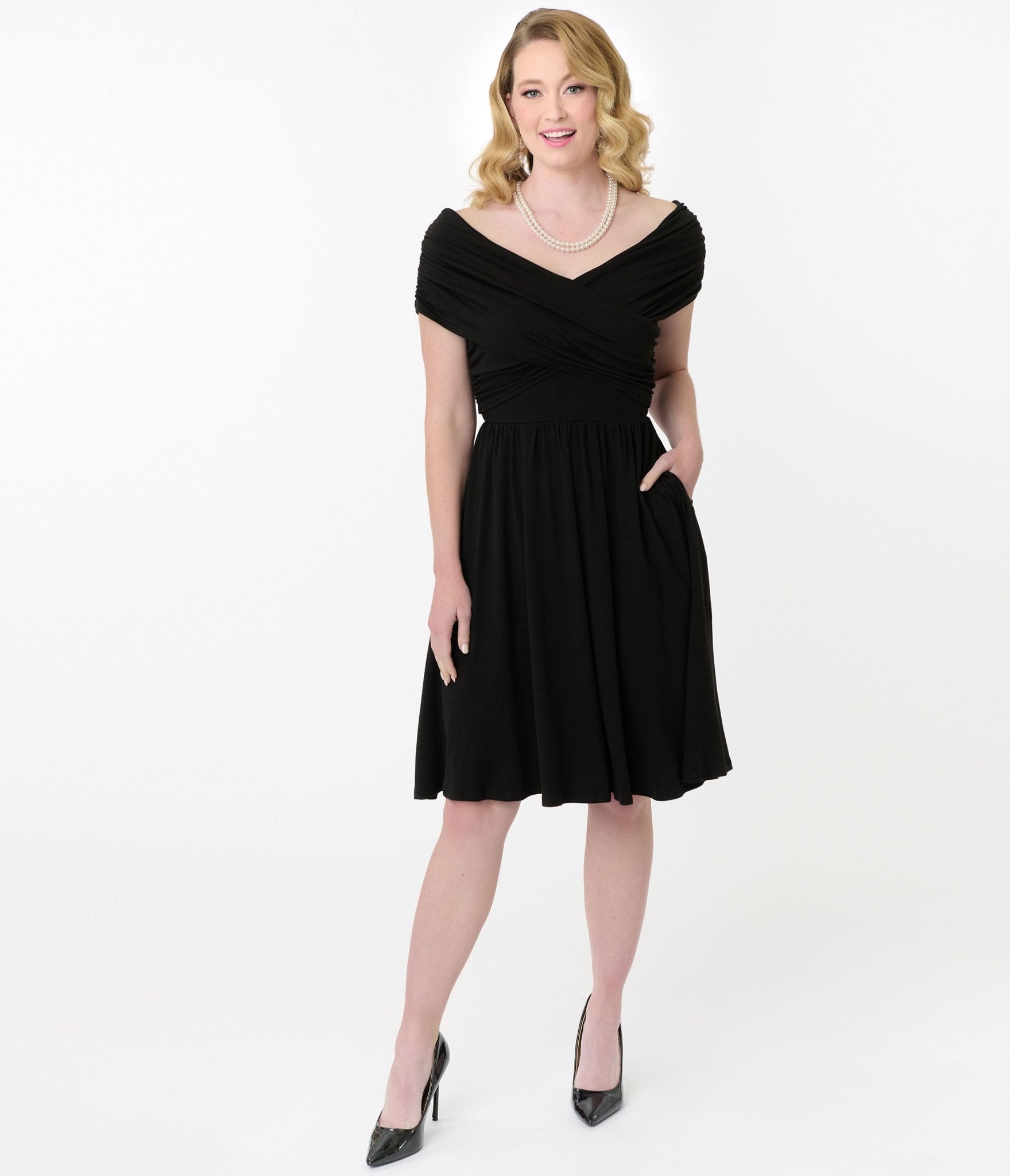 Vintage Black Shirred Swing Dress - Elegant Retro Style for Women, Perfect for Parties, Weddings & Special Occasions