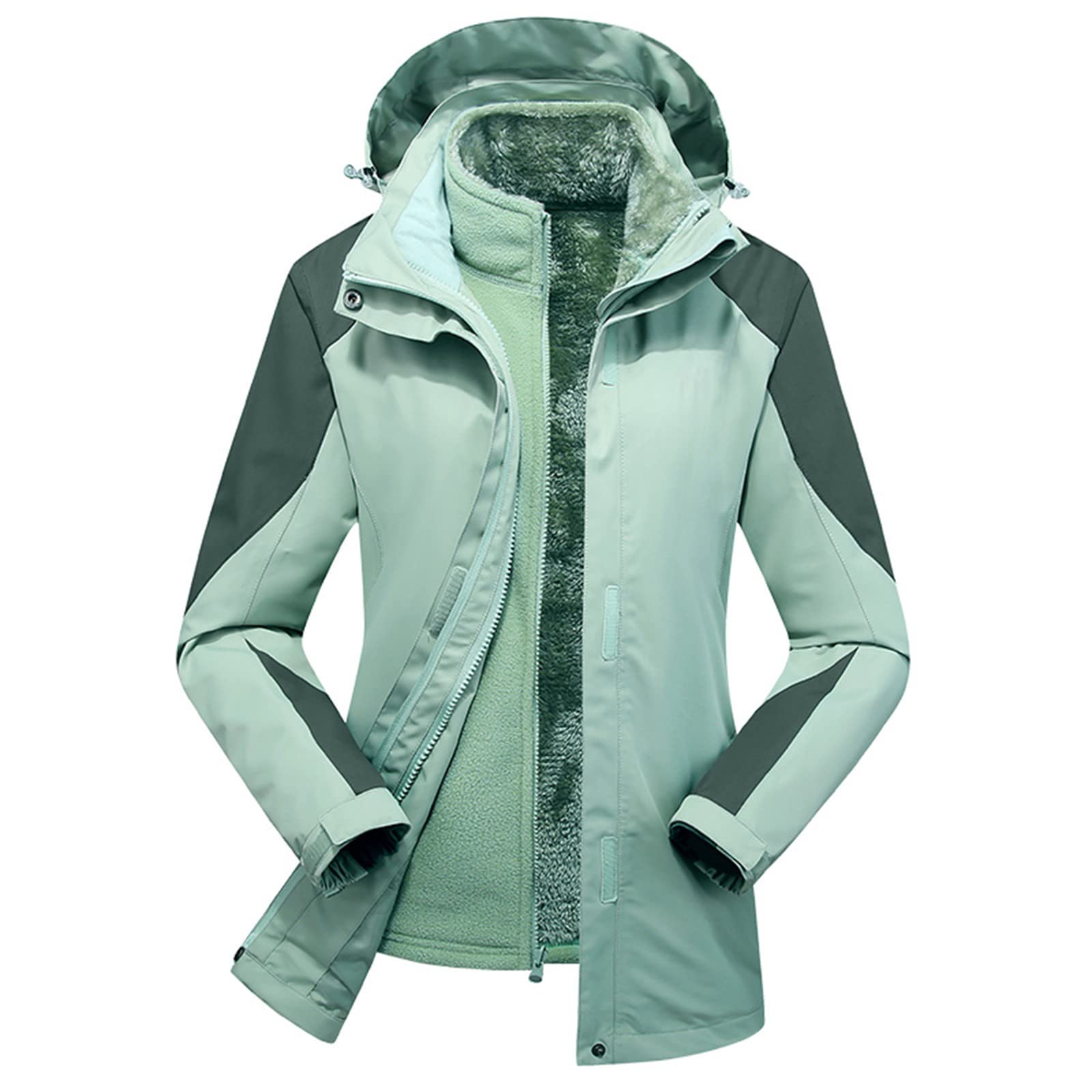 Waterproof Windproof Women's 3-in-1 Detachable Hood Winter Jacket for Hiking, Skiing & Outdoor Activities | Warm Thermal Rain Coat with Removable Cap