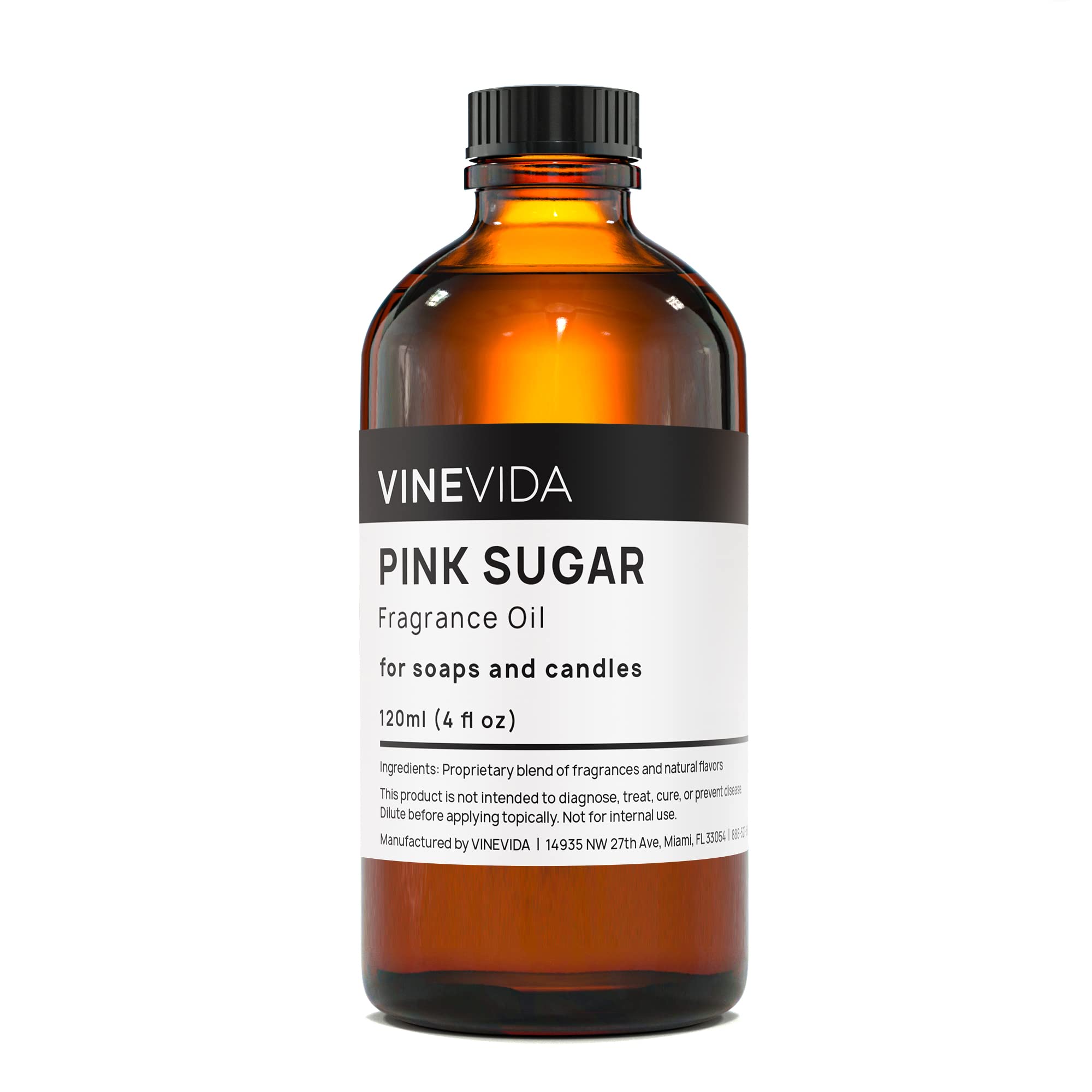 VINEVIDA 4oz Pink Sugar Fragrance Oil - Premium Scent for Soap Making, Candle Making, Perfume, Soy Candles & Home Fragrance | Use in Diffusers, Bath Bombs, Linen Sprays, Lotions & Car Fresheners | Sweet Aroma for Relaxation & Home Decor