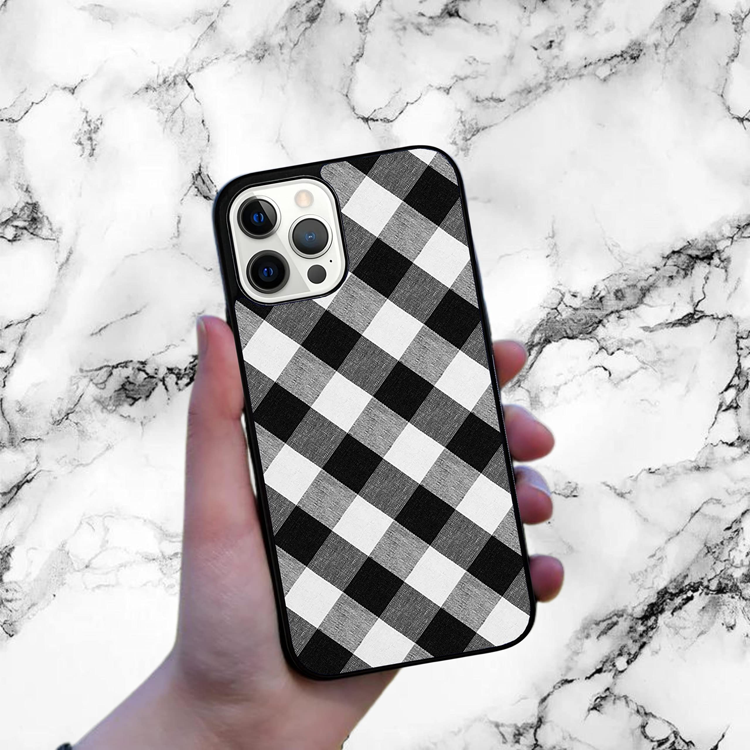 Black and White Gingham Buffalo Plaid Checkered iPhone 13 Pro Max Case | Durable Non-Slip TPU Rubber Shockproof Slim Cover | Perfect for Everyday Protection & Stylish Outfits