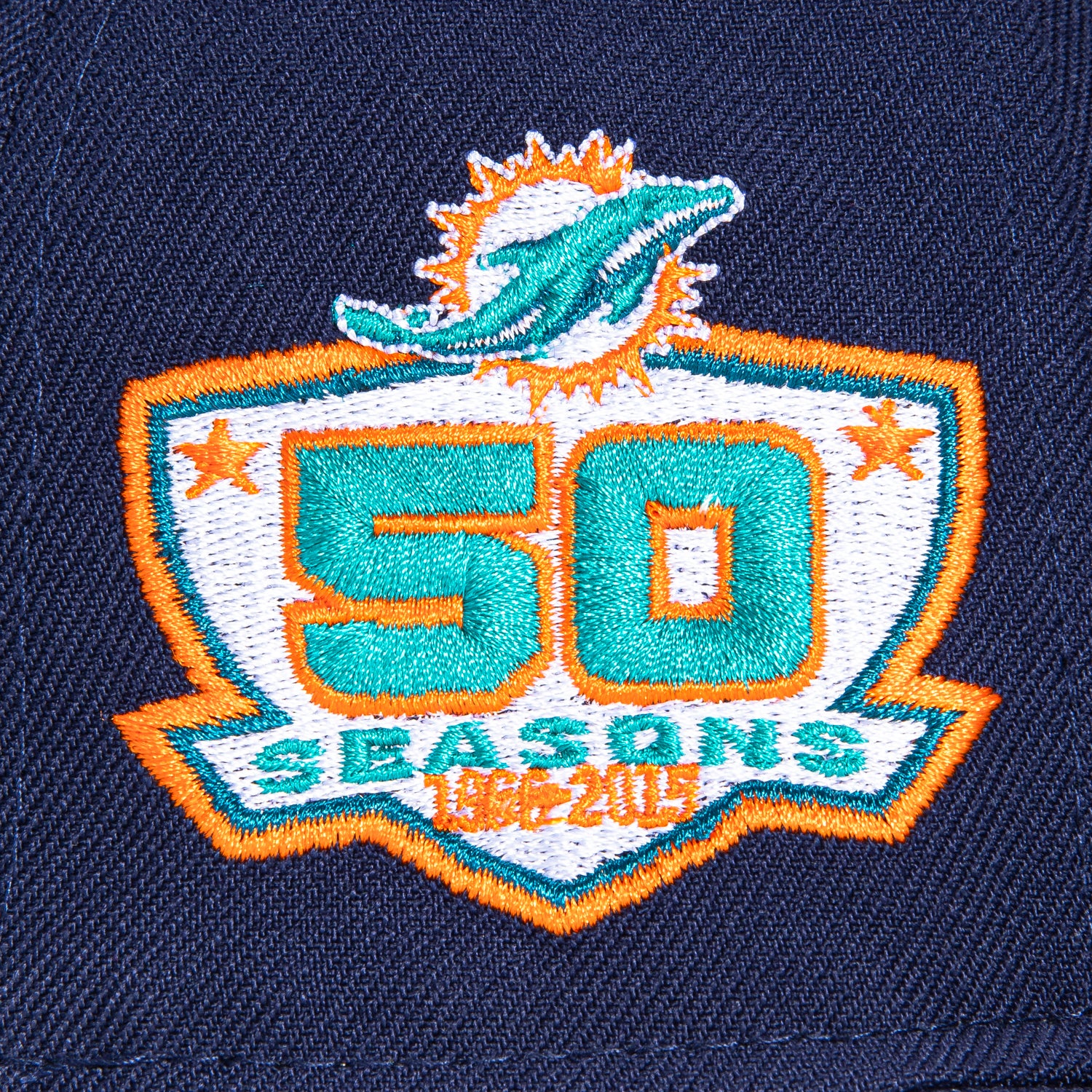 New Era 59Fifty Miami Dolphins 50th Anniversary Patch Script Hat - Light Navy | NFL Officially Licensed Snapback Cap for Men & Women | Perfect for Football Games, Fan Collections & Streetwear Fashion