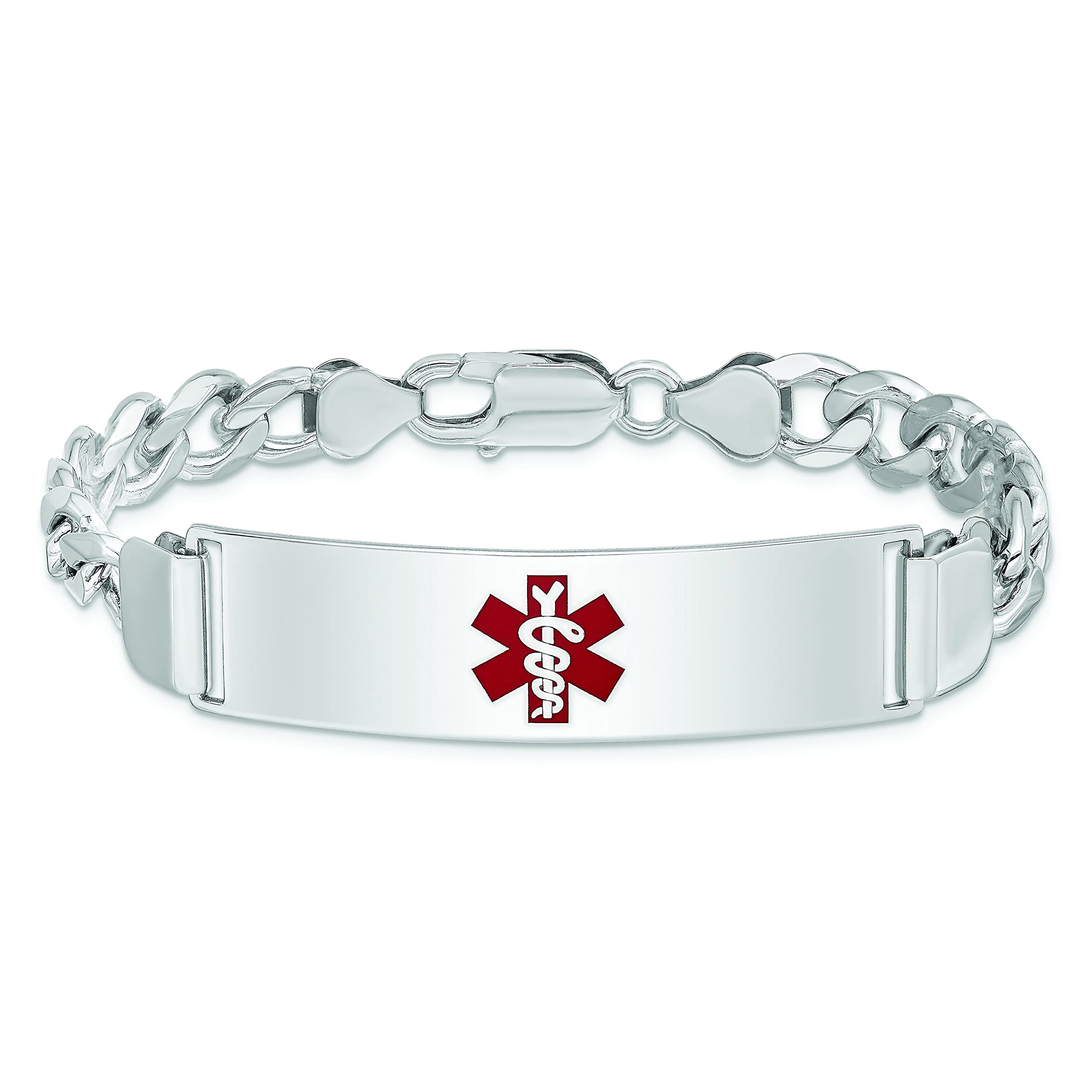 FindingKing Sterling Silver Curb Medical ID Bracelet 8