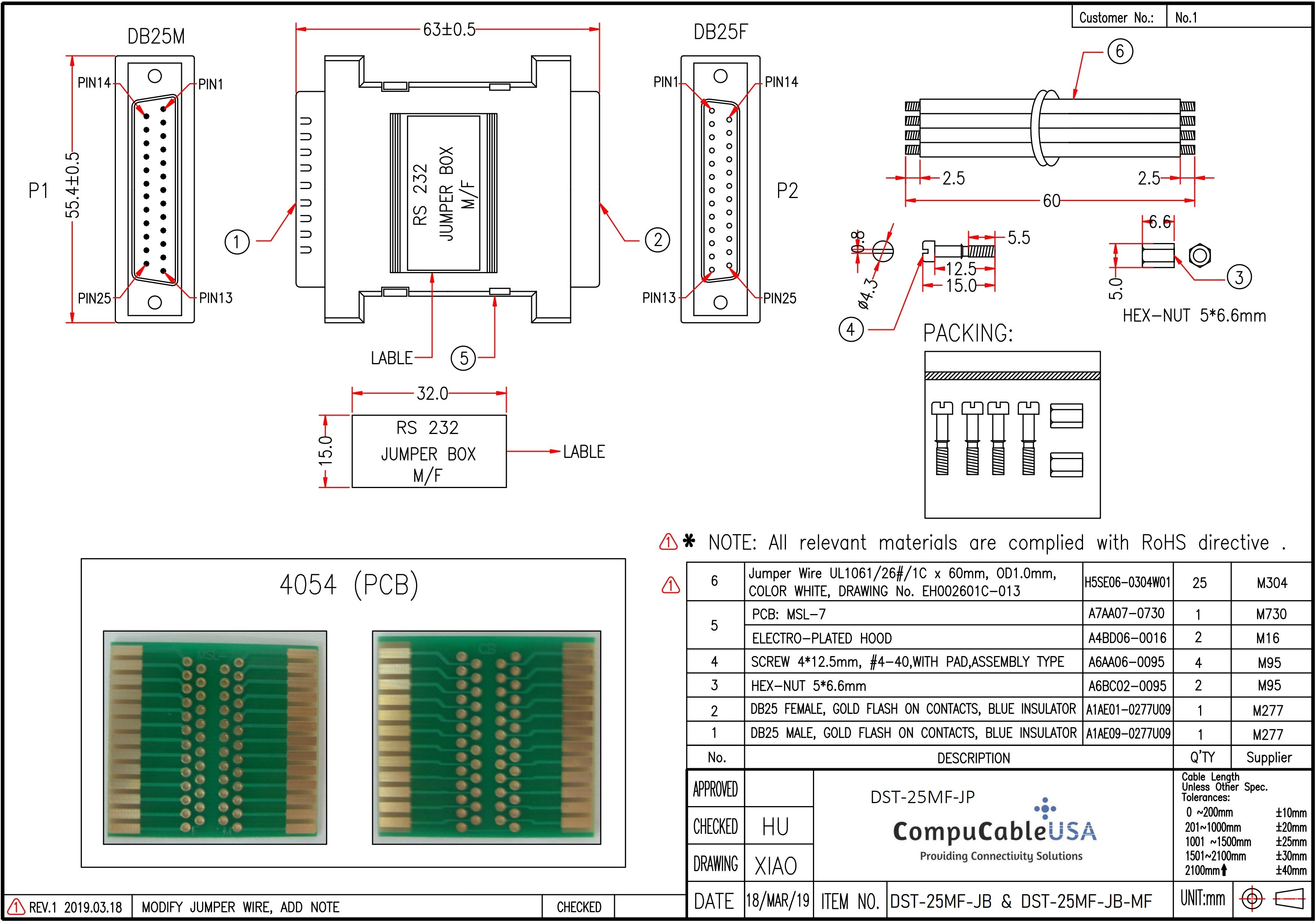 RS 232 Serial Jumper Box DB25 to DB25 Male to Female - 1 Pack for Computer Networking, Industrial Automation & Data Transfer Equipment