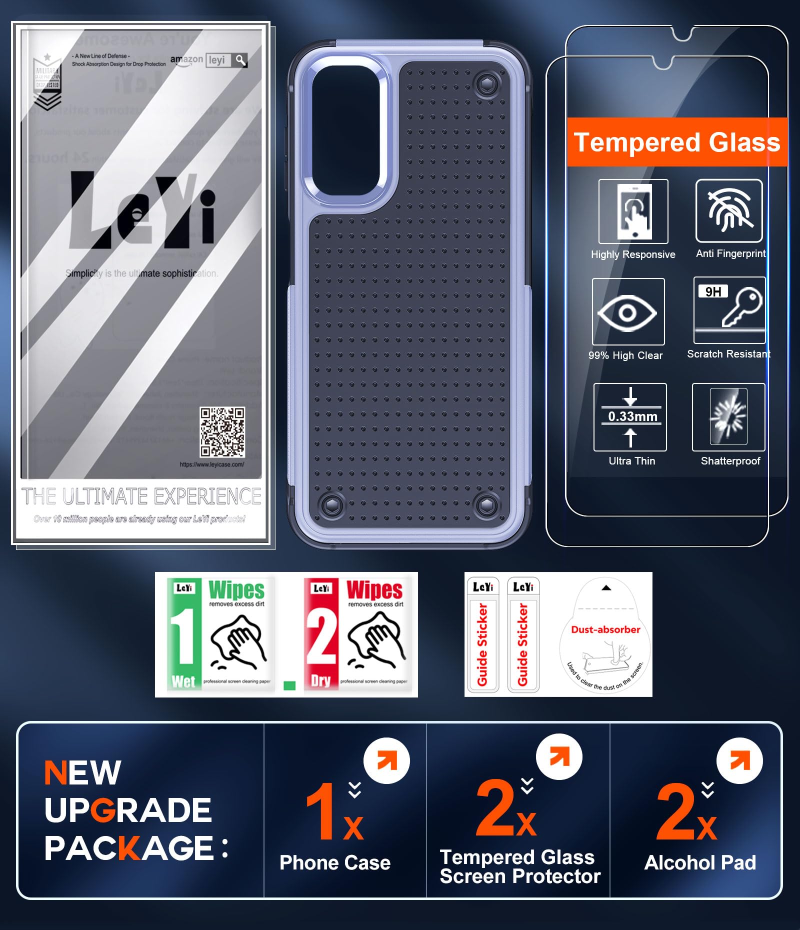 Samsung Galaxy A14 5G/4G Phone Case with 2 Pack Tempered Glass Screen Protectors - Heavy Duty Shockproof Hard PC Textured Back Cover (Purple) - Perfect for Outdoor Activities, Work & Daily Protection
