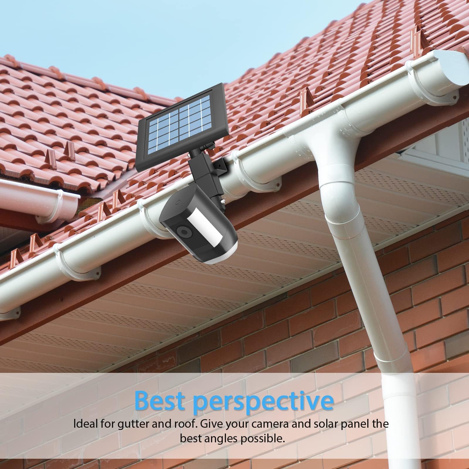 HOLACA 2-in-1 Weatherproof Gutter Mount for Ring Stick Up Cam Pro Solar Panel, Spotlight Cam Battery & Stick Up Cam Battery - Outdoor Security Camera Accessories (Black) - Perfect for Home Surveillance and Weather Protection