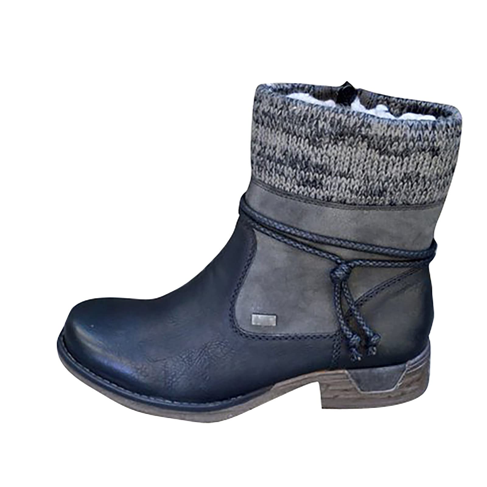 Women's Western Boots - Round Toe, Thick Heel, Mid-Calf Height - Retro Office & Casual Knit Boots for Everyday Wear | Perfect for Work, Date Night & Fall Fashion