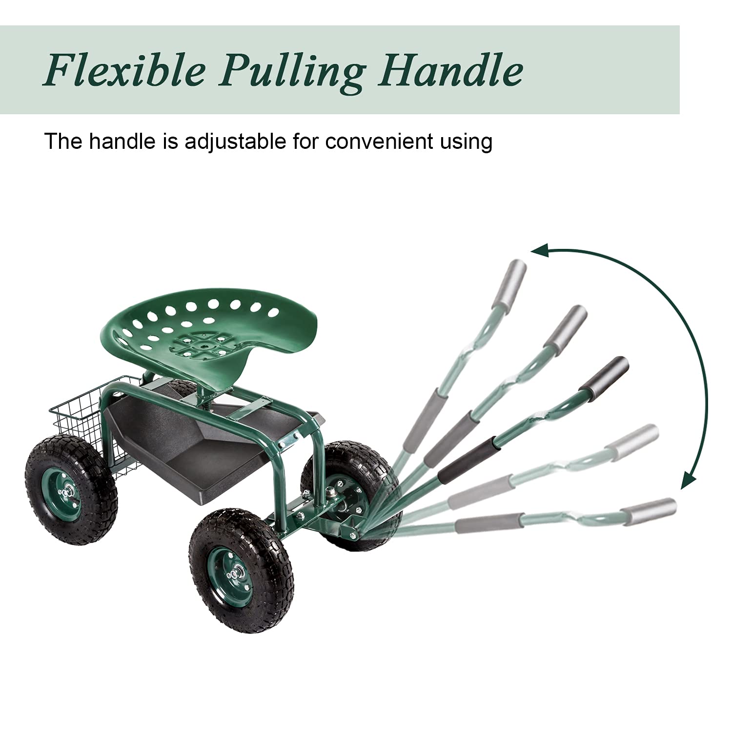 Heavy Duty Garden Cart with Wheels - Outdoor Rolling Work Seat & Patio Wagon Scooter for Planting, Gardening, and Yard Work - Includes Tool Tray for Convenient Storage (Perfect for Landscaping, Farming, and Home Garden Maintenance)