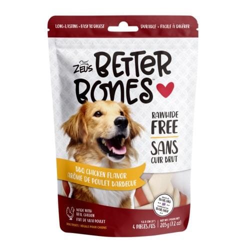 Zeus Better Bones BBQ Chicken Bones for Dogs - 4 Pack | Natural Dog Treats for Dental Health & Training | Perfect for Small & Medium Breeds