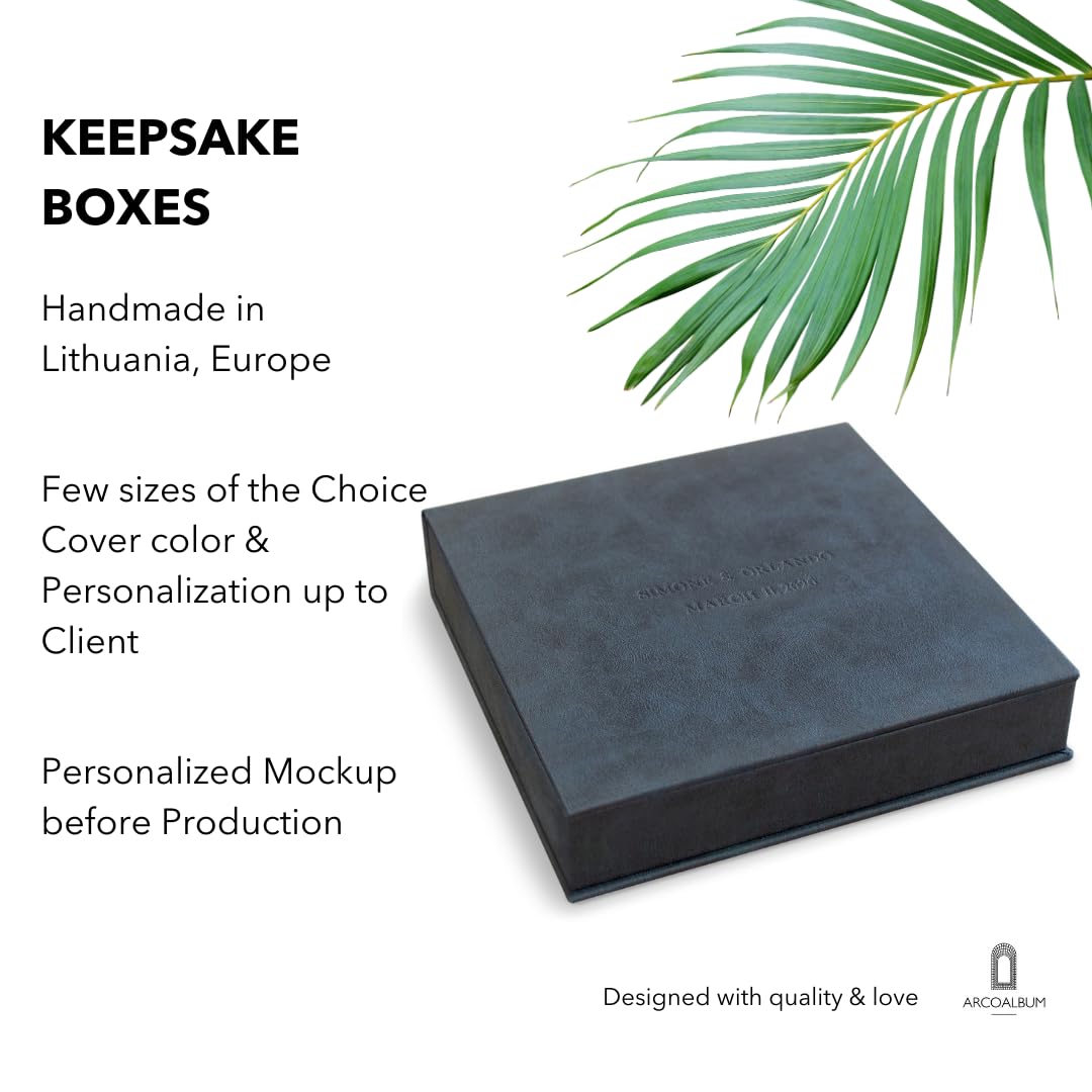 Handmade Eco Leather Keepsake Box by Arcoalbum - Personalized Wedding Memory Box & Photo Album Storage | Custom Embossed Names Leatherette Clamshell Gift Box for Anniversaries, Bridal Showers & Special Occasions