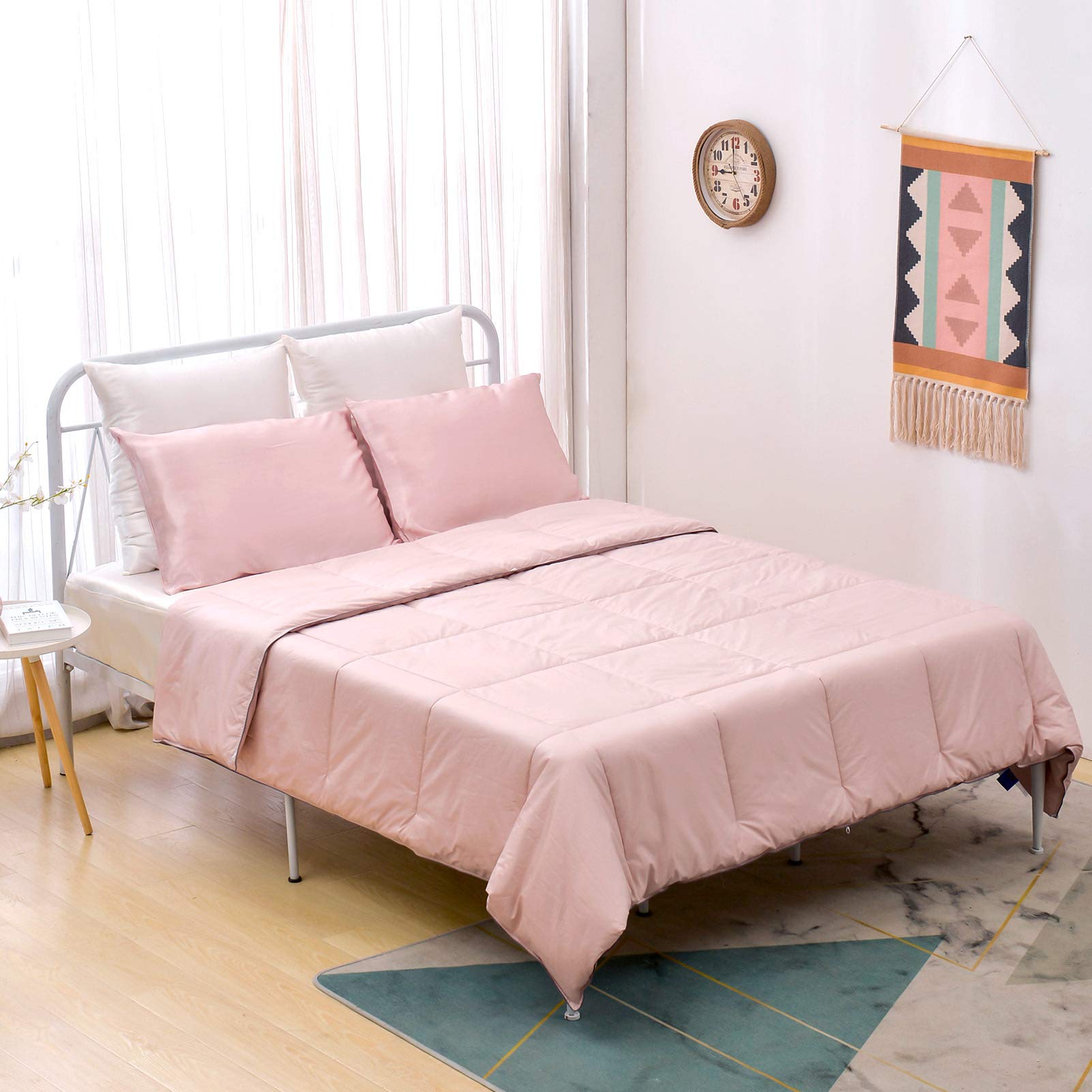 Luxury 100% Silk Filled Comforter with Cotton Shell - King Size Pink Silk Duvet for Winter - Breathable & Washable Silk Quilt for Bedroom, Hotel, and Gift Giving