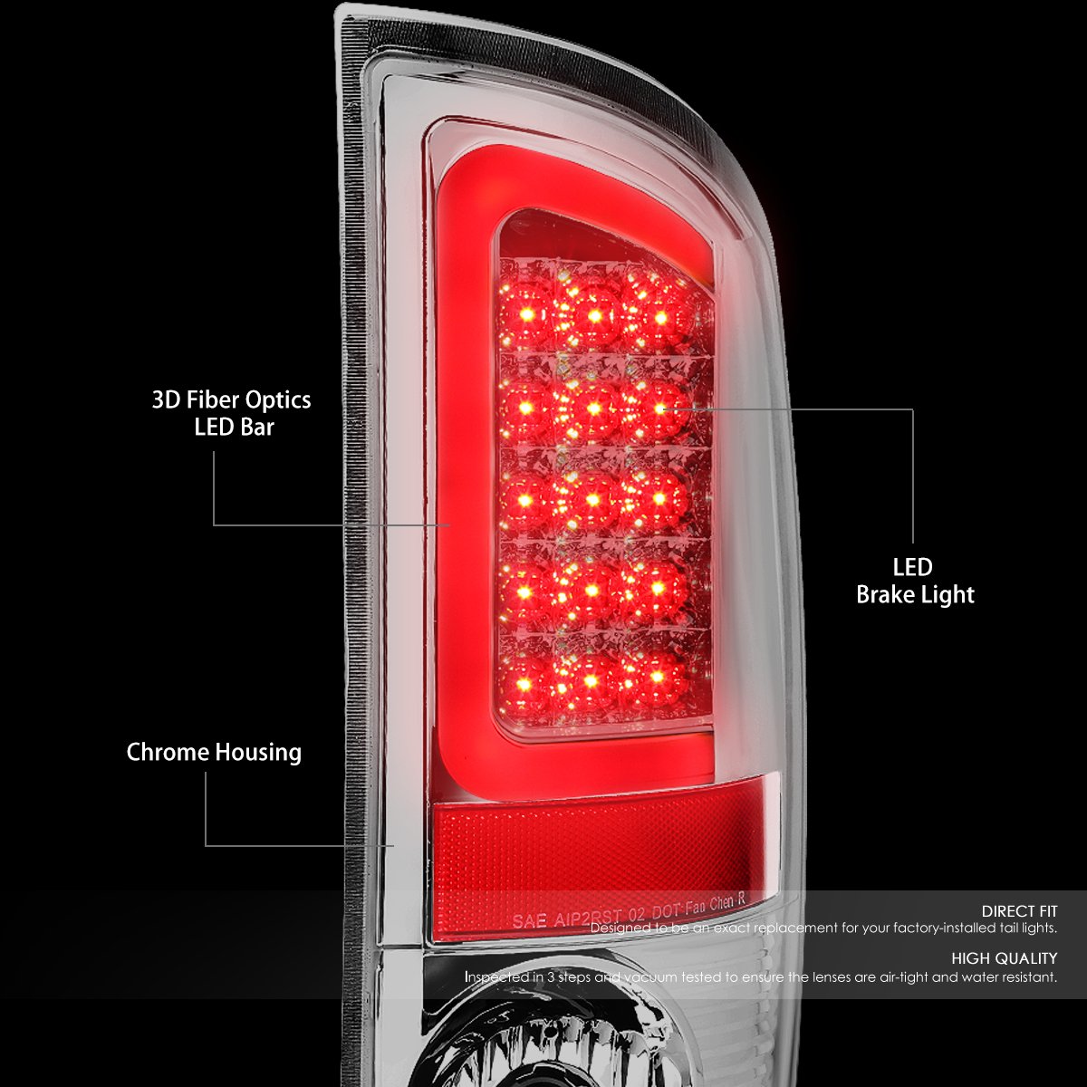 DNA Motoring TL-DRAM05-LED-3D-CH-CL Chrome Clear Lens LED Tail Lights Pair for 2003-2006 Dodge Ram 1500-3500 (Passenger & Driver Side) - Enhanced Visibility & Style for Night Driving & Off-Road Adventures