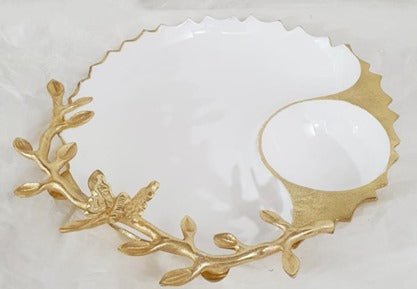 12.5x12x3 Inch Gold White Butterfly Chip and Dip Serving Tray - Perfect for Parties, Entertaining, and Home Decor