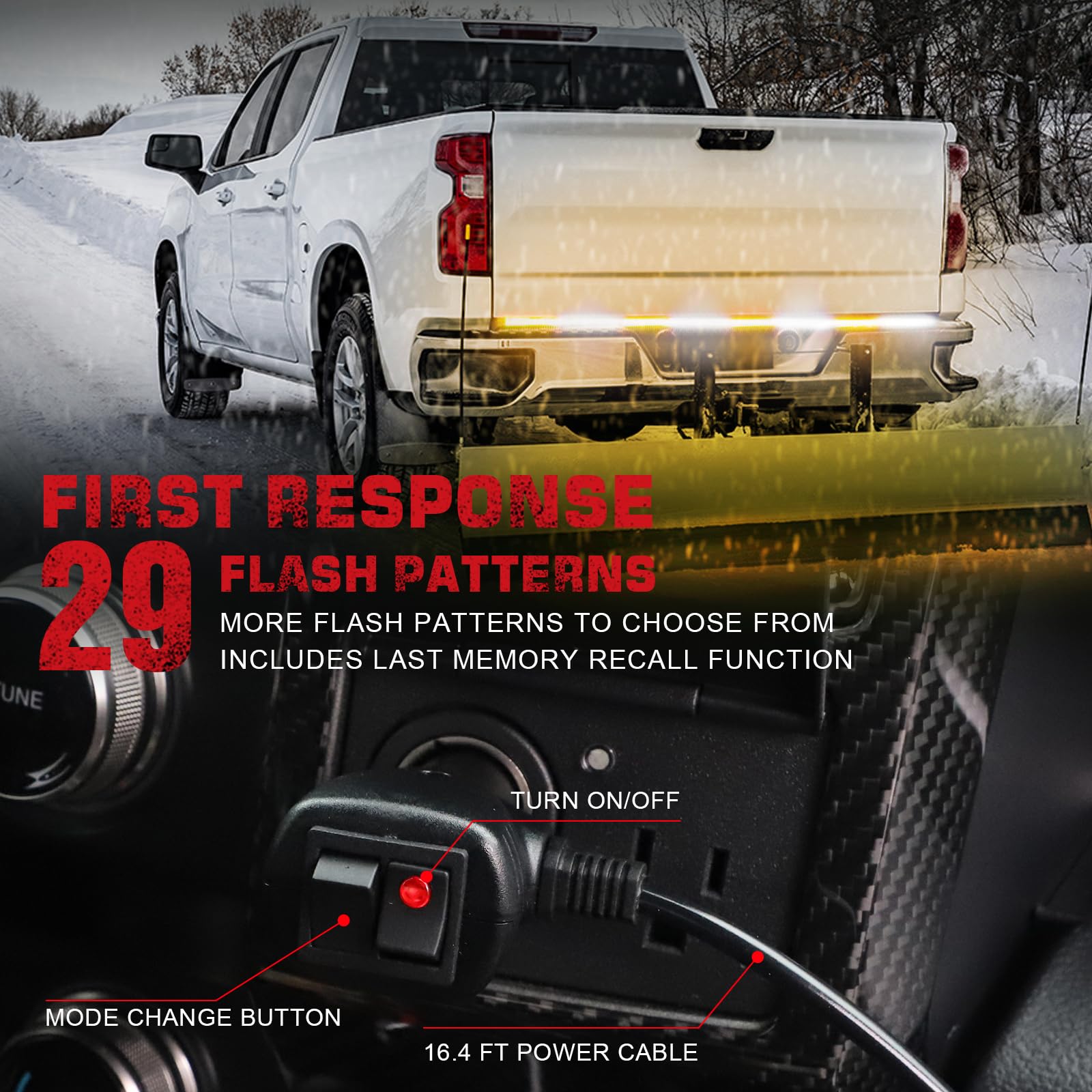 60 Inch Truck Strobe Light Strip - 360 LED Amber & White Emergency Warning Lights for Tailgate/Rear Window - Heavy Duty Safety Flashing Lights for Plow Trucks, Construction Vehicles, Pickup Trucks - Ideal for Roadside Emergencies, Snow Plowing & Nighttime Visibility