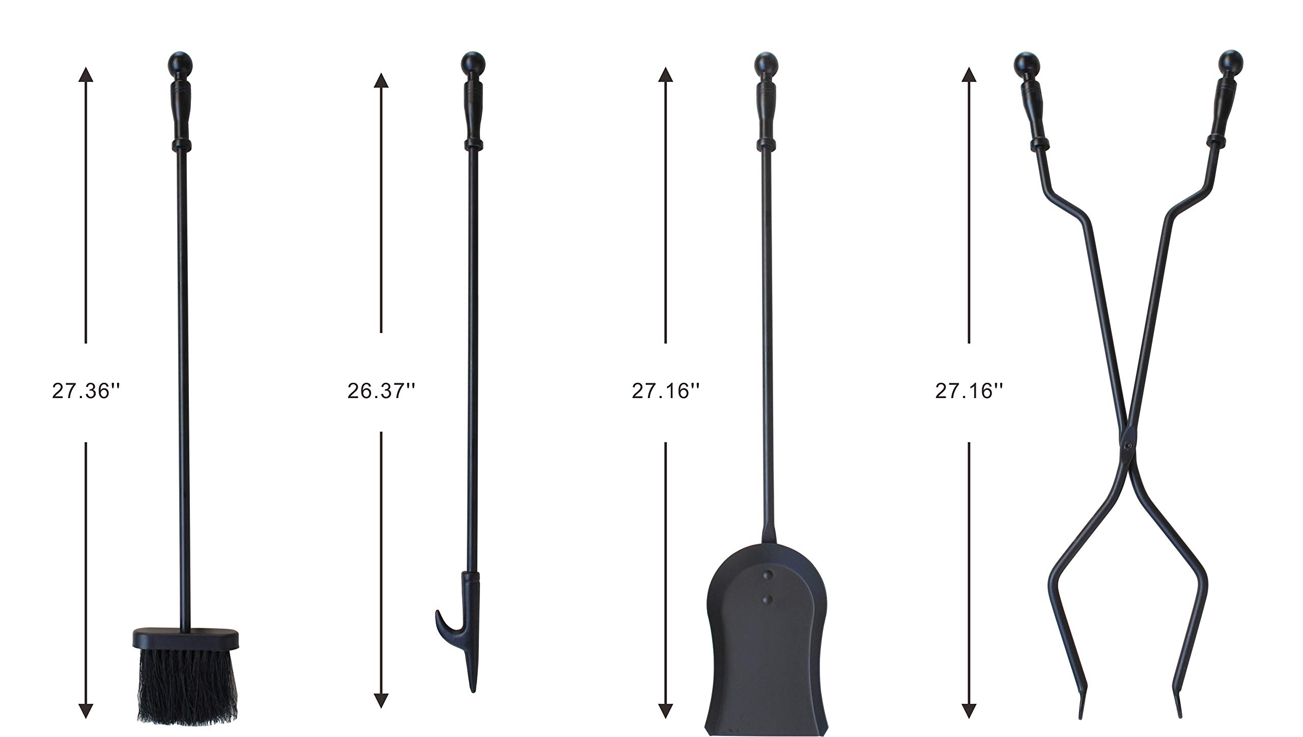 5-Piece Wrought Iron Fireplace Tool Set - Black Fire Pit Poker, Log Tongs & Holder Kit for Wood Stove - Perfect for Indoor Fireplaces, Outdoor Fire Pits & Camping