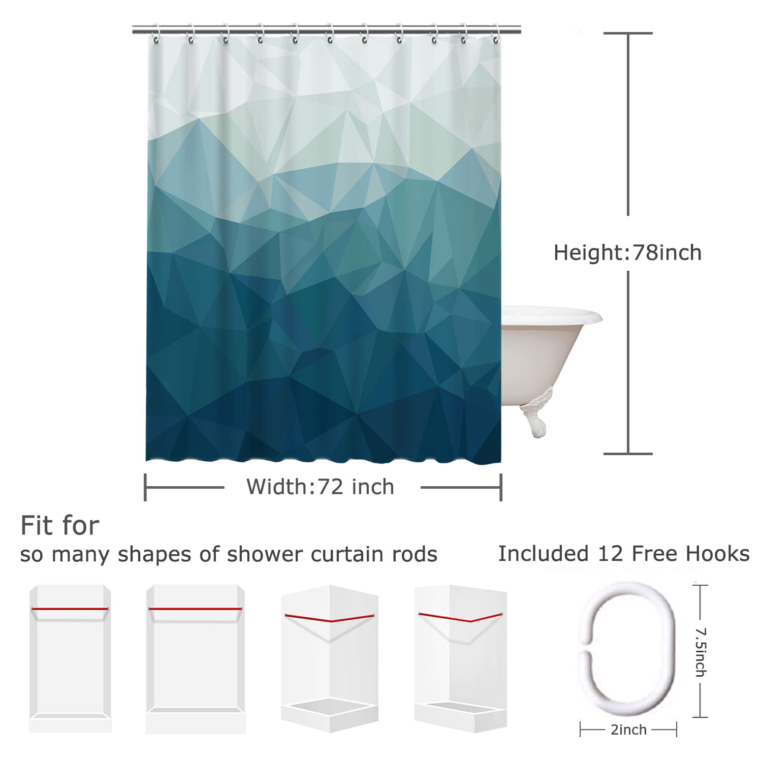 RosieLily Navy Blue & Grey Ombre Geometric Mountain Modern Shower Curtain - 72