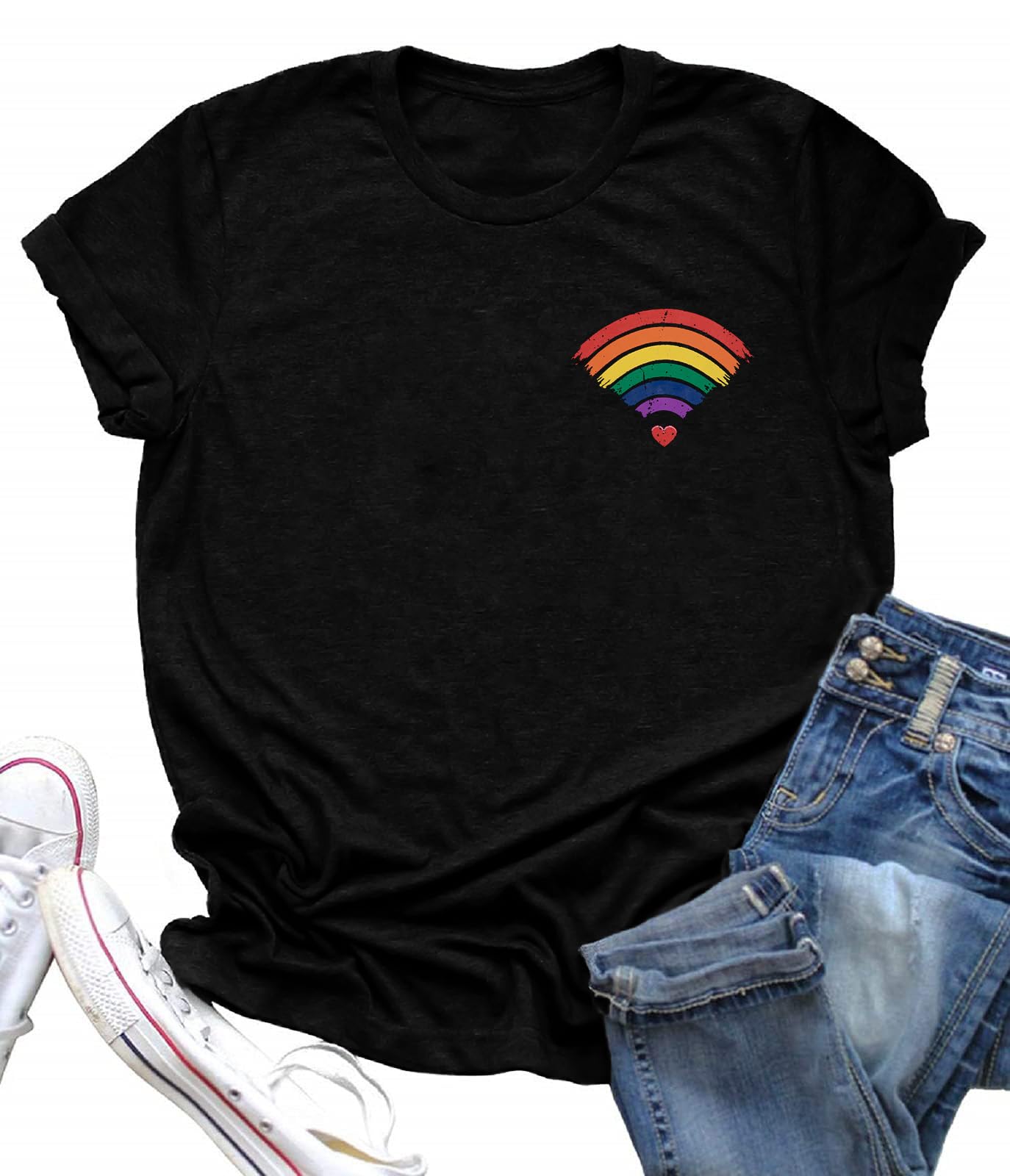 Women's Pride LGBTQ Equality Graphic Tee - Rainbow Heart Design Short Sleeve Casual Summer T-Shirt for Pride Month, Gay Rights Events & Everyday Wear