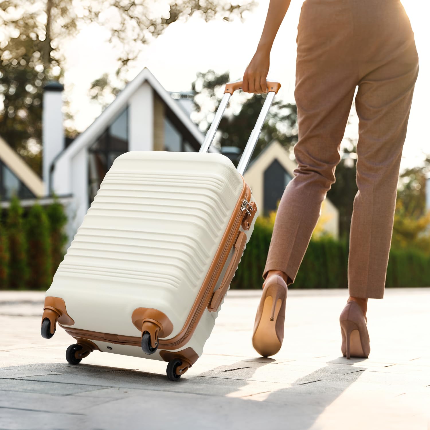 Coolife 3-Piece Hardside Luggage Set with TSA Lock & Spinner Wheels - Carry On Suitcase for Travel (White, 6-Piece) | Perfect for Family Vacations, Business Trips & International Travel