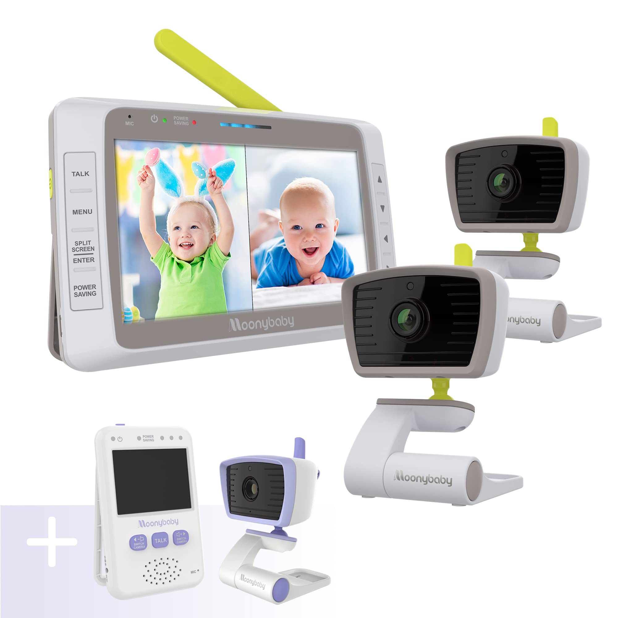 Moonybaby Split 50 No WiFi Baby Monitor with Travel Monitor - 2-in-1 Baby Camera System for Home & On-the-Go Use - Perfect for Nursery, Travel, and Peace of Mind Parenting