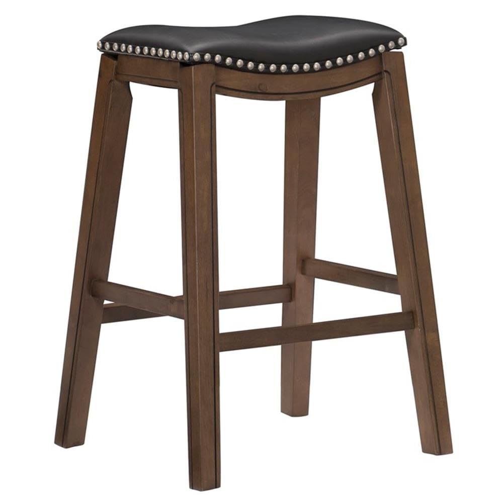 2-Pack Black Faux Leather Backless Bar Stools 29