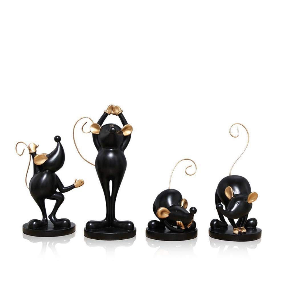 ZSQZJJ Abstract & Creative Mouse Statue Set - 4PC Cute Desk Decor for Home, Living Room, Wine Cabinet | Modern Art Decorations & Gift Ideas for Office, Bookshelf Display