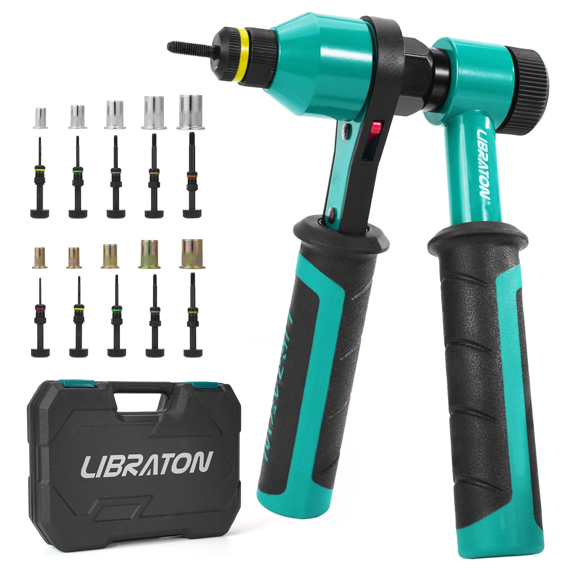 Professional LIBRATON Rivet Nut Tool Kit - Heavy Duty Nutsert Gun with 10 SAE & Metric Mandrels, 100PCS Rivet Nuts & Rugged Carry Case - Automotive Repair, Metalworking, DIY Projects & Home Improvement