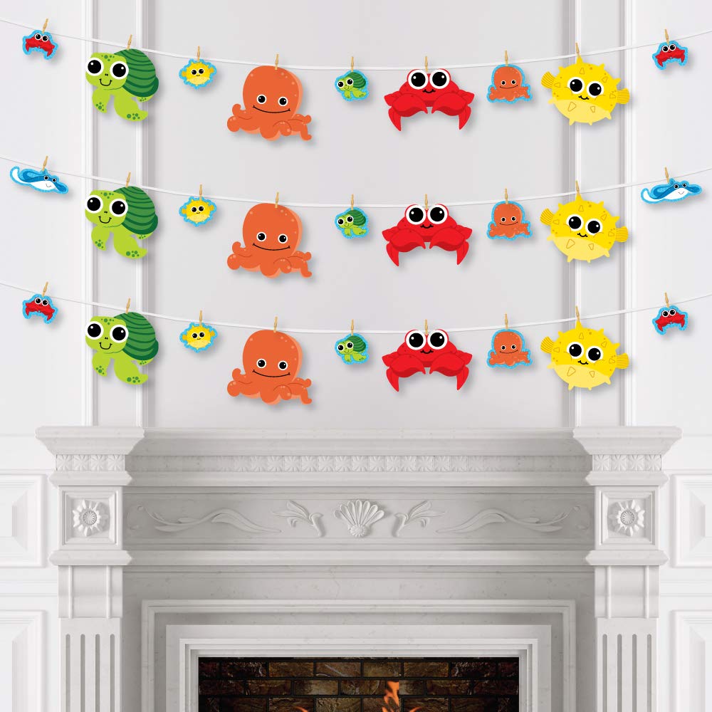 Under the Sea Critters Baby Shower & Birthday Party Decorations - DIY Clothespin Garland Banner Set (44 Pieces) for Ocean Theme Nursery, Kids Room & Classroom Decor