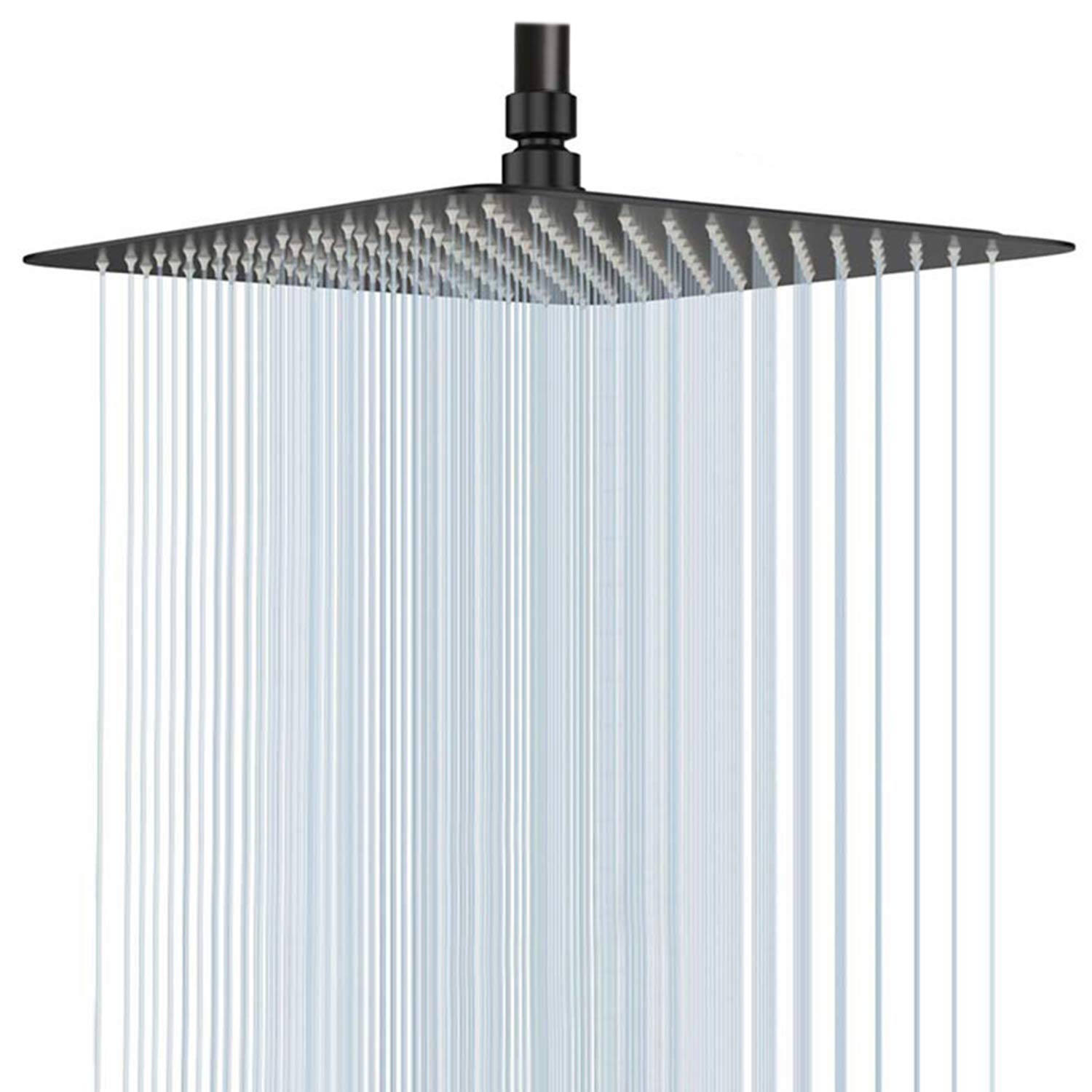 GGStudy 16 Inch High Pressure Square Rainfall Shower Head - Ultra Thin Stainless Steel Bath Shower with 1/2
