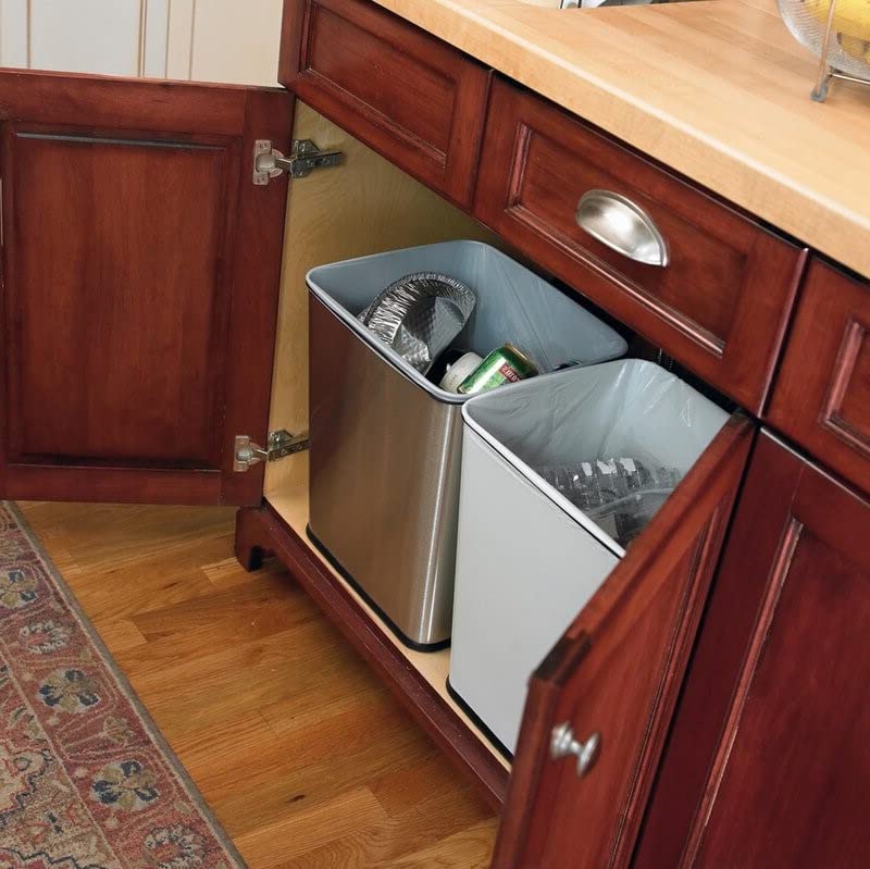 Polder 7-Gallon Under-Counter Recycle & Trash Can - Dual Compartment Waste Bin for Kitchen, Bathroom & Office Organization