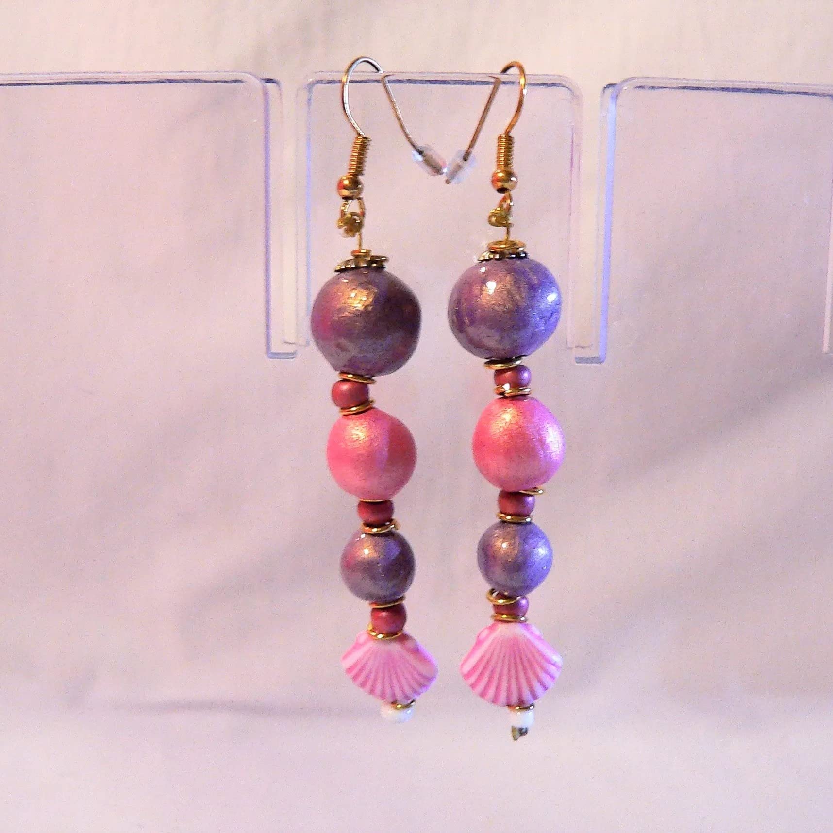 Stylish Ceramic Shell & Crustacean Earrings for Women - Purple & Pink Dangle Jewelry - Perfect for Beach Parties, Summer Outfits & Boho Fashion