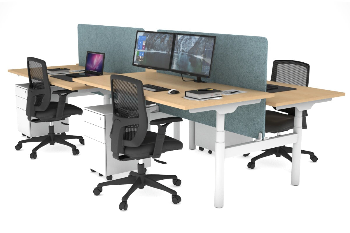 Flexi Premium Height Adjustable 4-Person H Bench Workstation - White Frame [1800L x 800W with Cable Management] - Ideal for Office, Coworking Spaces & Collaborative Work Environments
