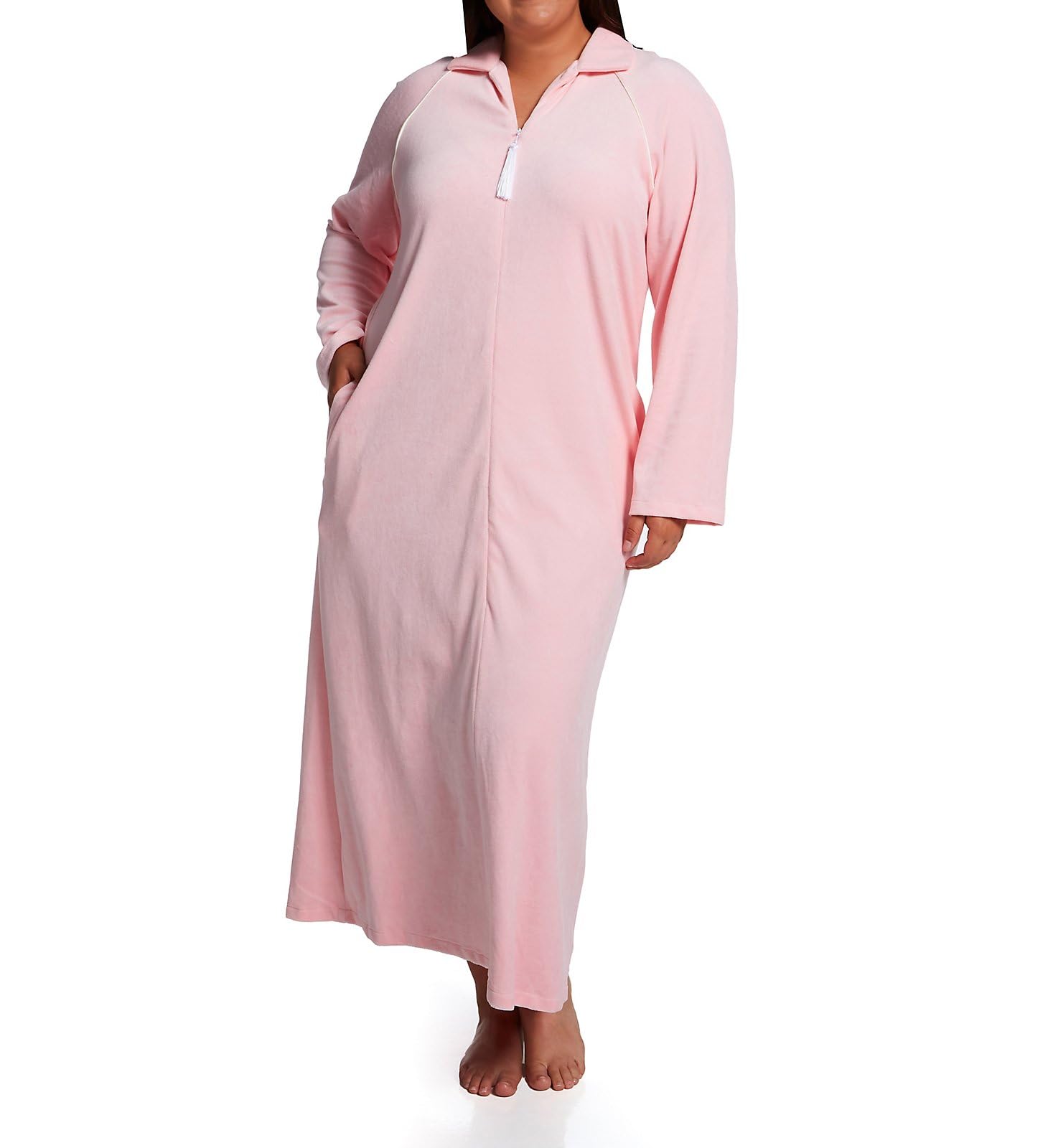 Plus Size Women's Velour Zip Front Robe - Soft Pink XL (Size 37X) | Cozy Loungewear for Home Relaxation & Spa Days