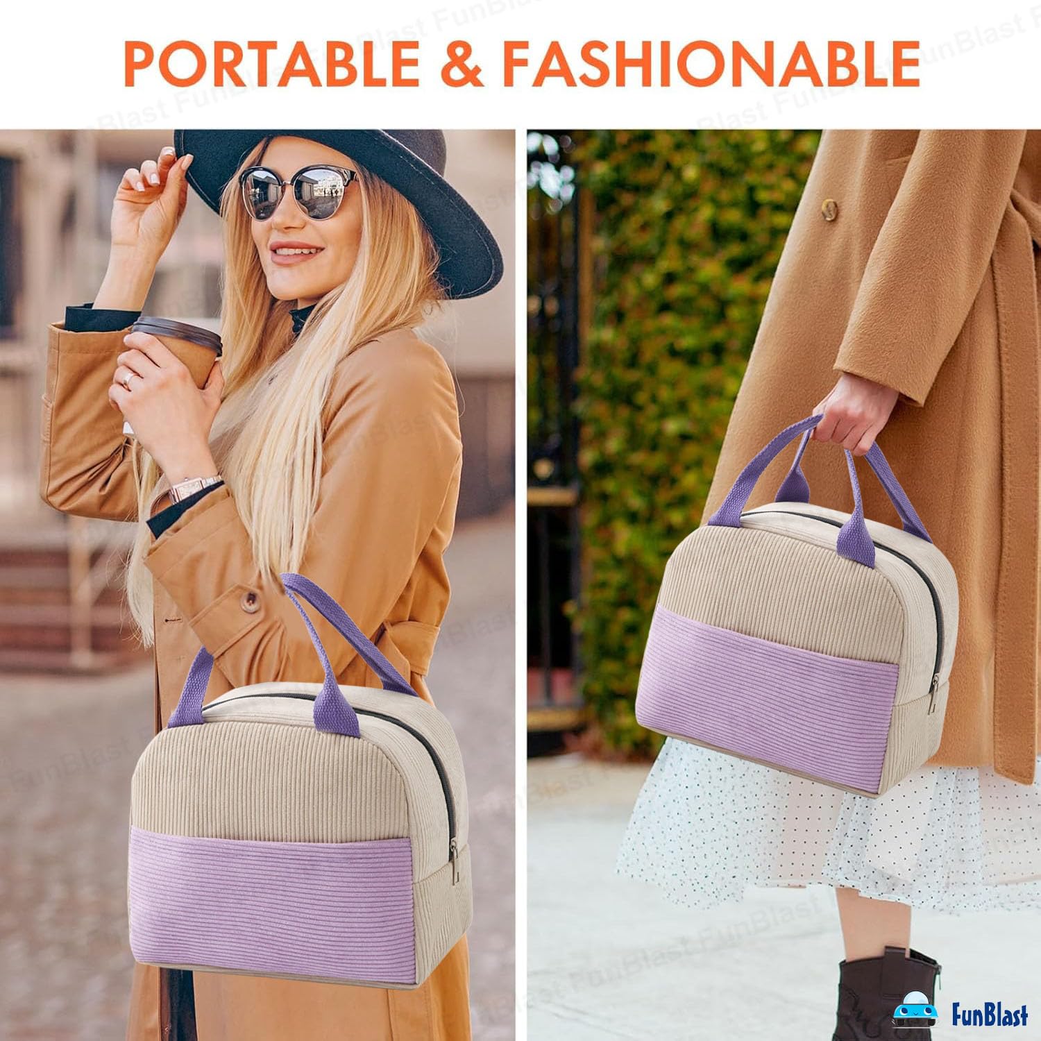 FunBlast Insulated Lunch Bag for Kids, Women & Men – Reusable Tiffin Bag for School, Office & Travel – Leakproof & Thermal Lunch Box Carrier – Perfect for Picnics, Work & Outdoor Activities (Beige)
