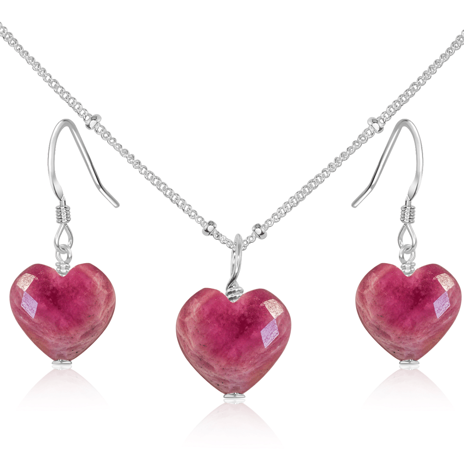 Ruby Crystal Heart Jewelry Set for Women - Elegant Necklace & Earrings Gift Set - Perfect for Valentine's Day, Anniversary & Romantic Occasions
