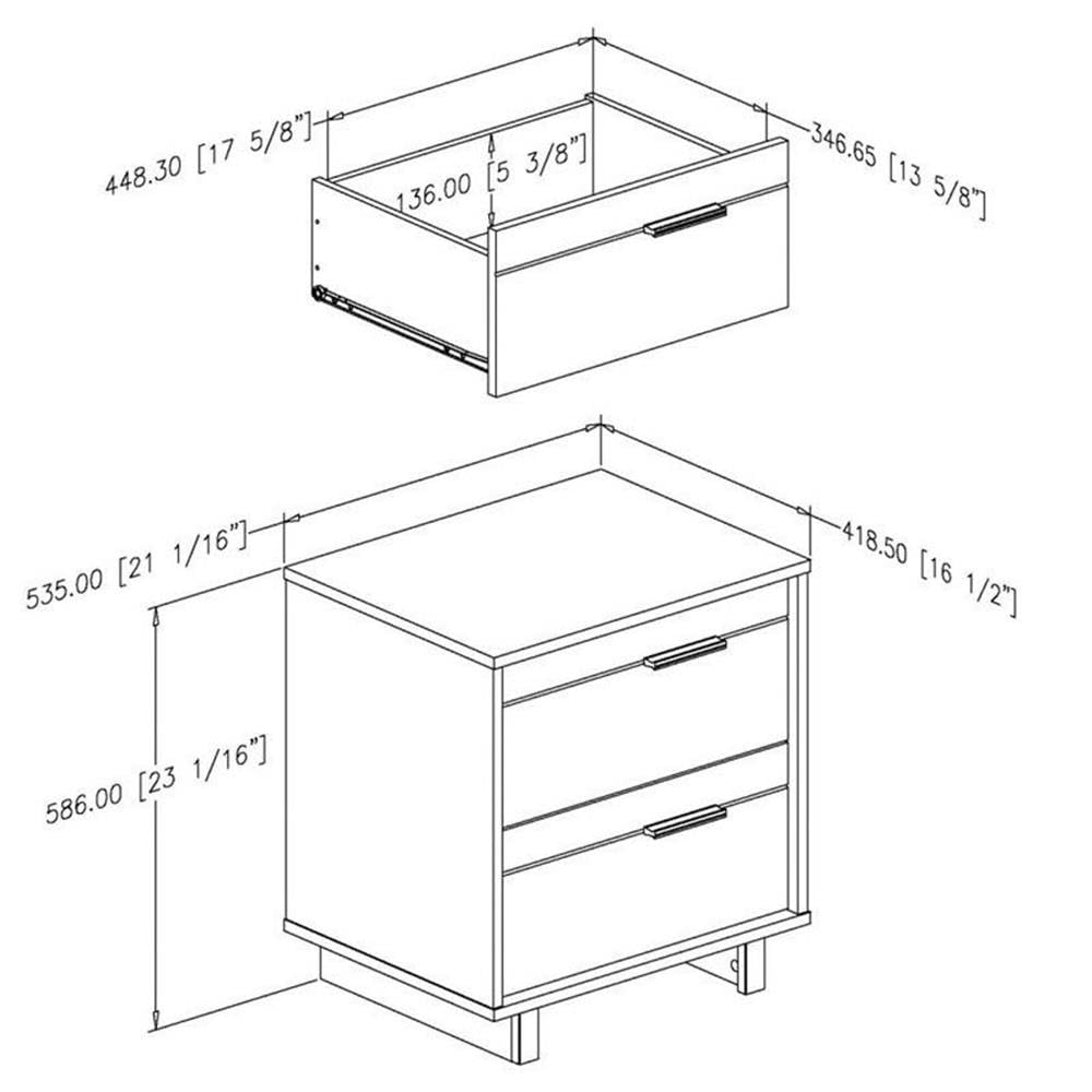Modern Oak Wood Nightstand with 2 Drawers & Open Storage - Small Bedside Table for Bedroom - Perfect for Reading Lamps, Books & Bedroom Organization