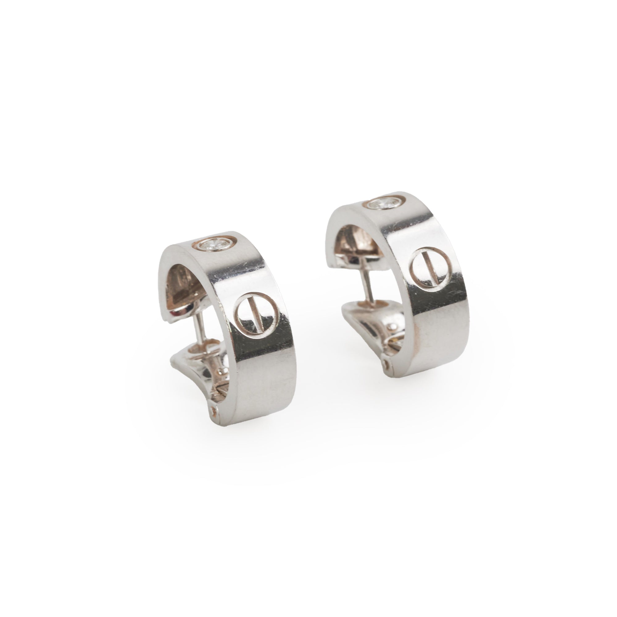 Cartier Love 18K White Gold Diamond Stud Earrings - 2 Round Brilliant Cut Diamonds for Women, Perfect for Weddings, Anniversaries & Special Occasions