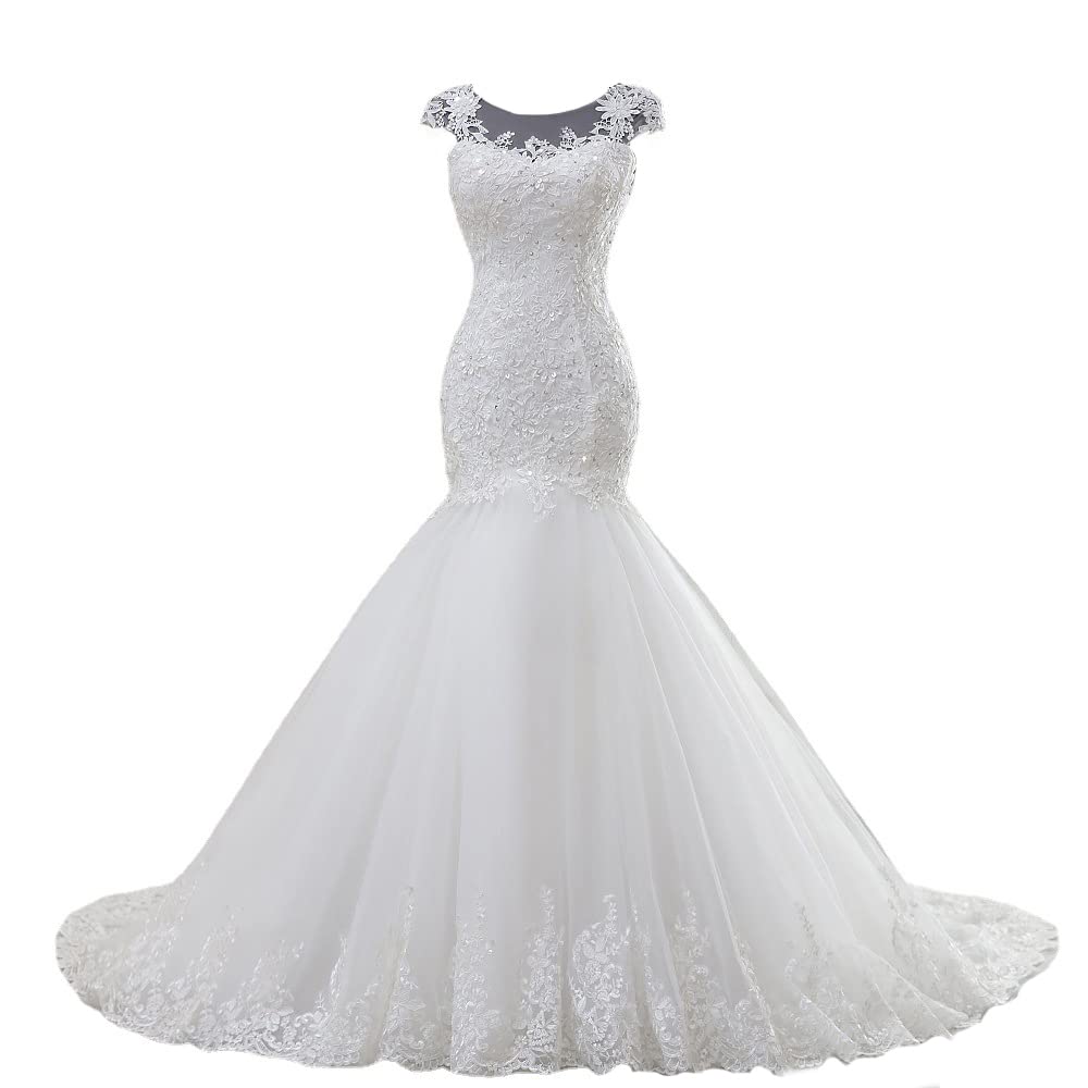 QXMYOO Strapless Floral Mermaid Wedding Dress for Women – Elegant Boat Neck Bridal Gown for Beach, Church & Outdoor Ceremonies