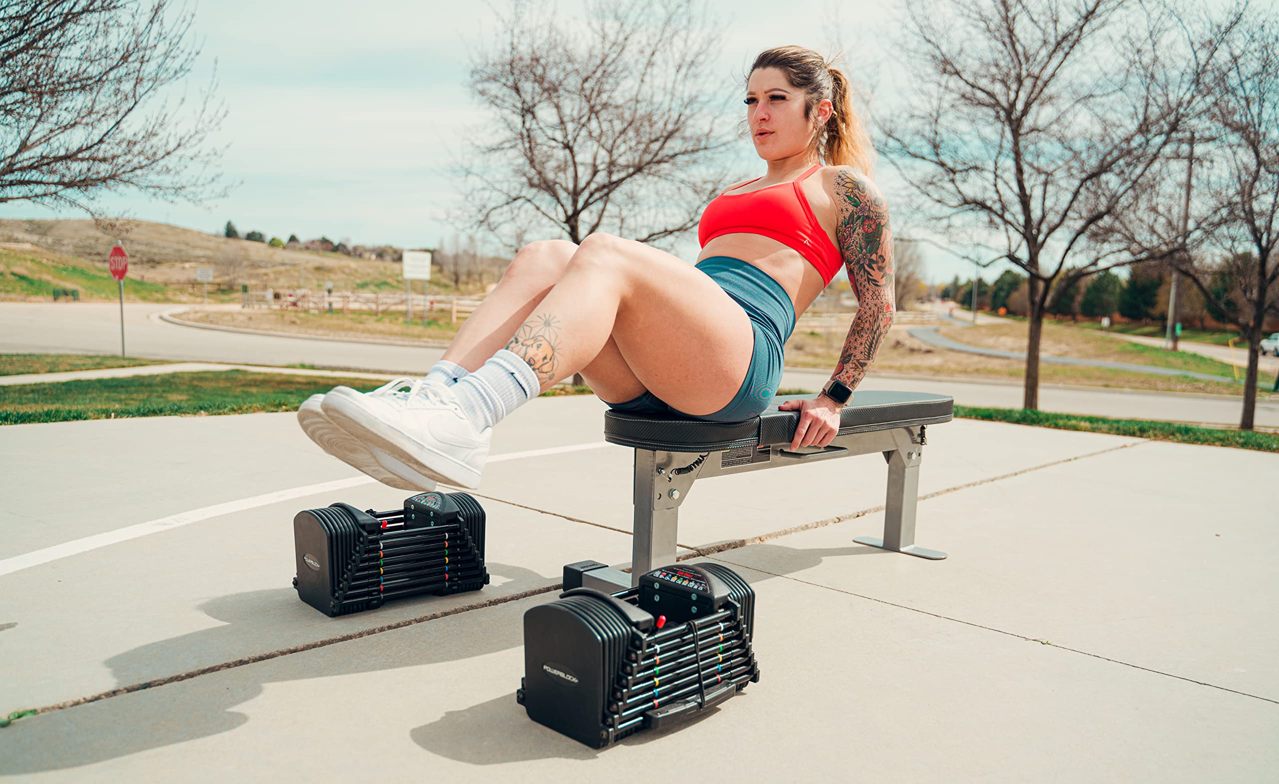 POWERBLOCK Adjustable Folding Workout Bench for Home & Gym - Portable Exercise Bench with High-Density Foam Padding - Perfect for Small Spaces, Travel & Full-Body Training