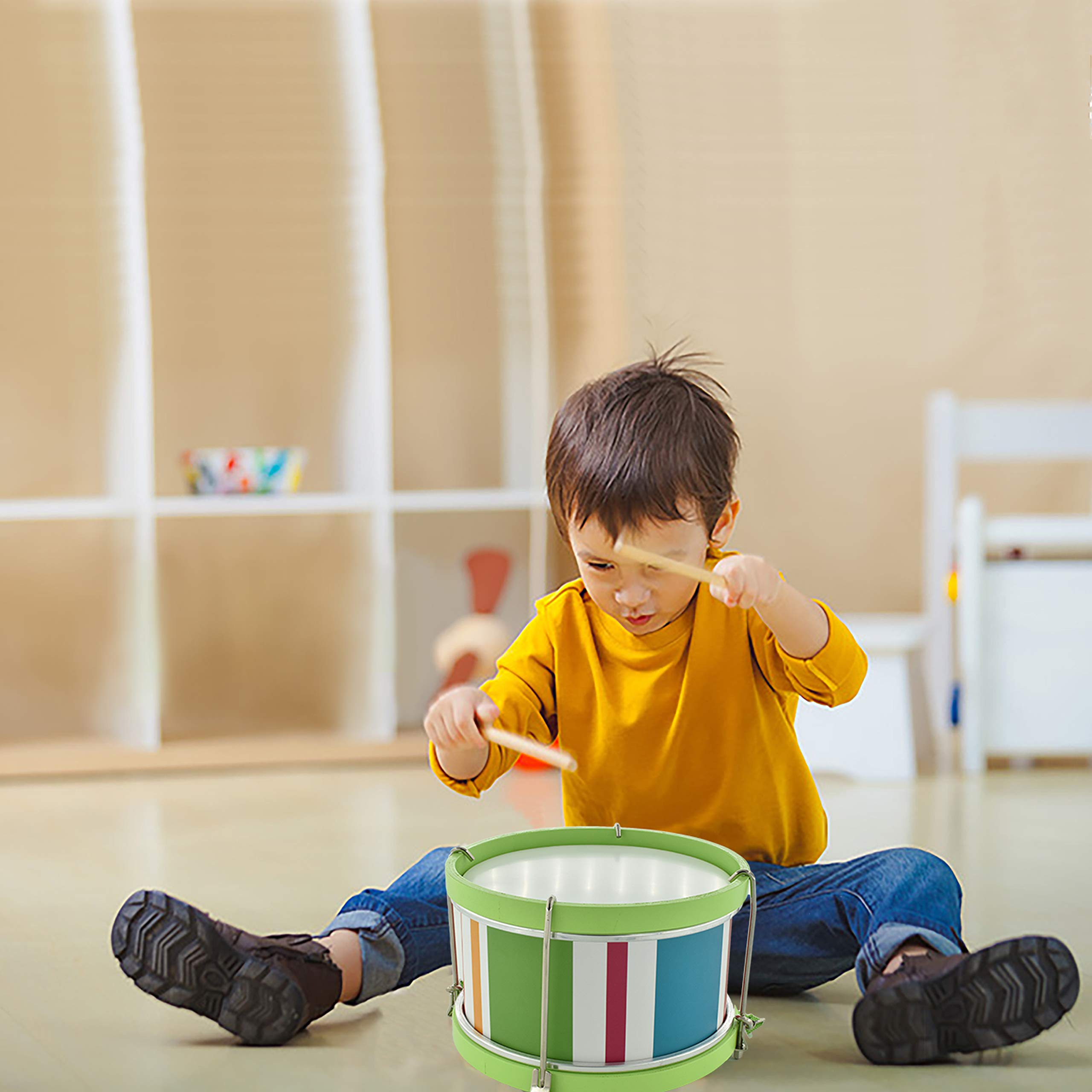 **MUSICUBE 8-Inch Wooden Kids Drum Set with Adjustable Strap & 2 Drumsticks – Educational Musical Toy for Toddlers, Sensory Instrument for Boys & Girls – Perfect Gift for Birthdays & Playtime**