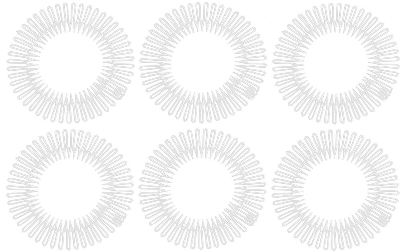 6PCS Women's Stretchable Plastic Hair Hoop Headbands - Flexible Full Circle Hair Comb with Deep Teeth for Secure Hold (White) - Perfect for Workouts, Yoga, and Everyday Styling