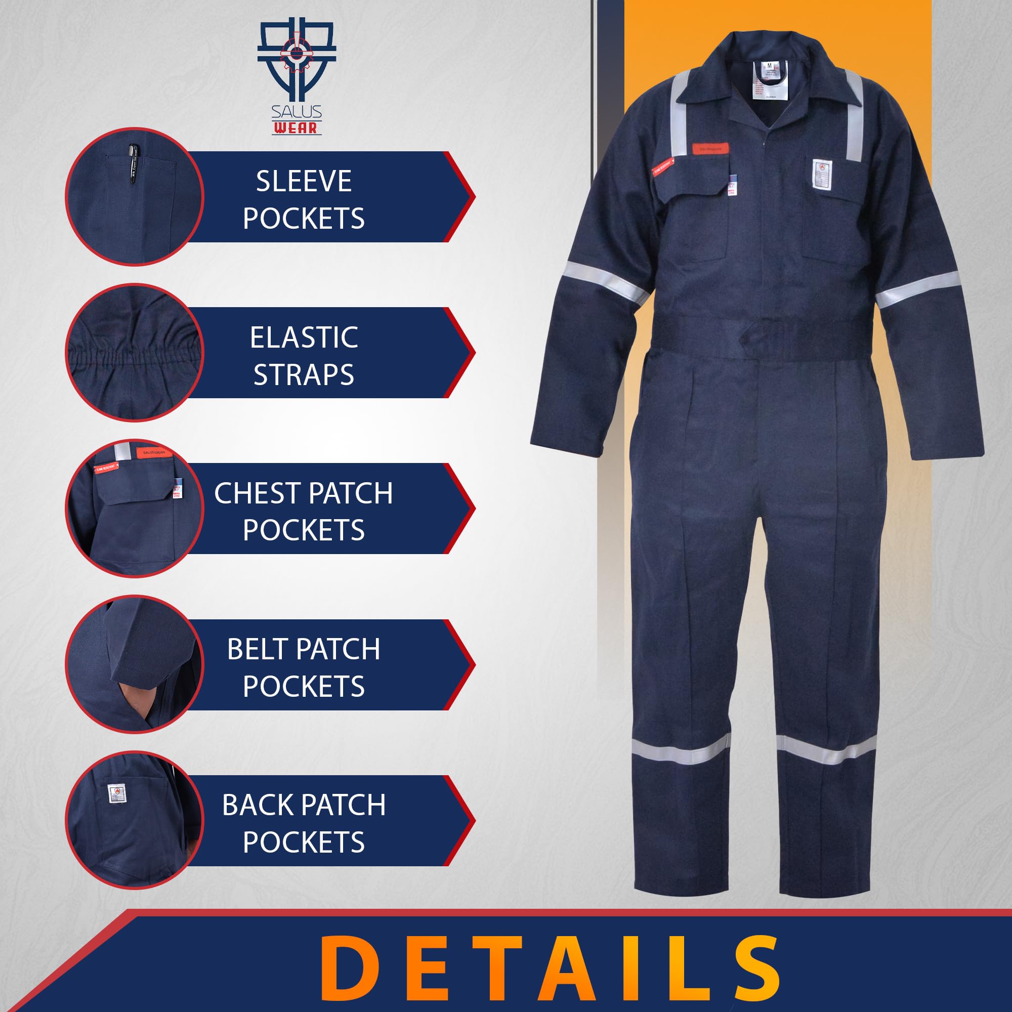 Flame Resistant FR Hi Vis Coveralls for Men - NFPA 2112 Compliant 7oz Work Overalls with Reflective Tape & 6 Pockets - Ideal for Welding, Construction & Industrial Safety Work
