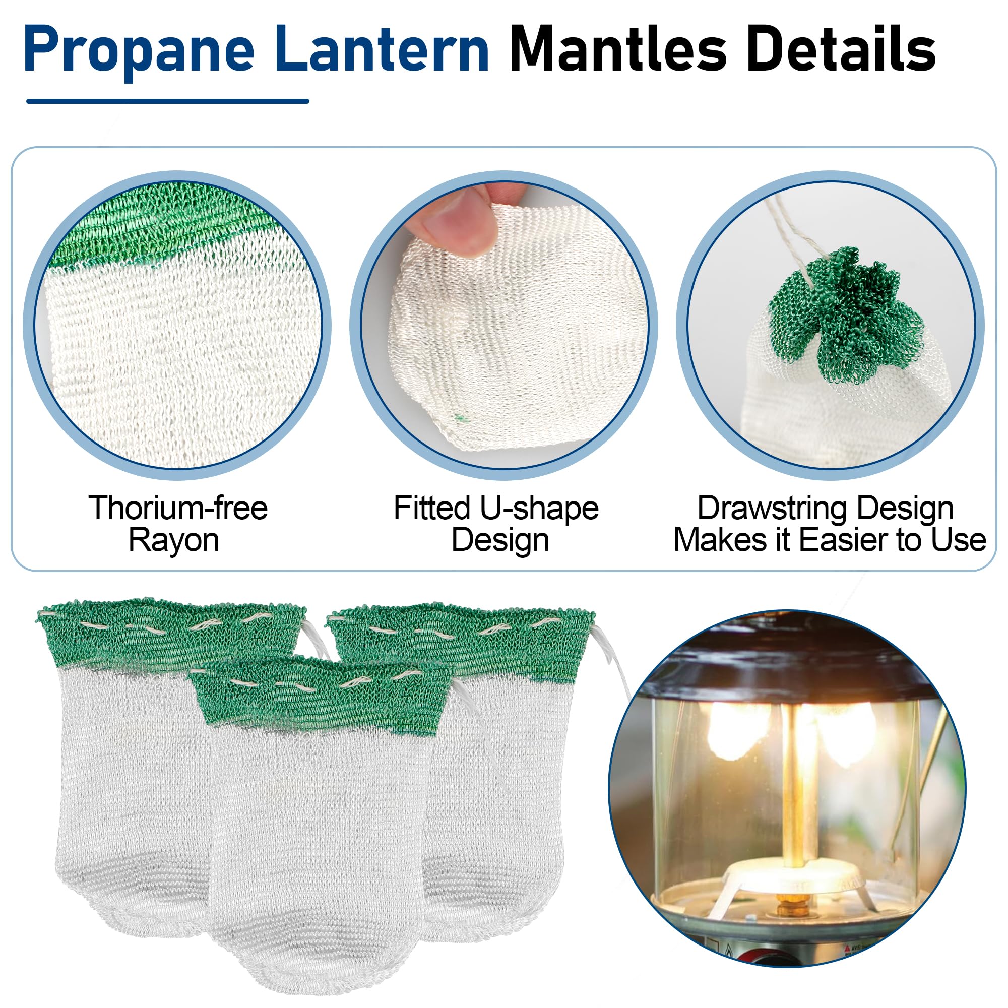 10-Pack Propane Lantern Mantles with Replacement Glass Globe - Compatible with Coleman Fueled Lanterns for Camping, Hiking & Emergency Lighting | Durable Outdoor Lantern Accessories