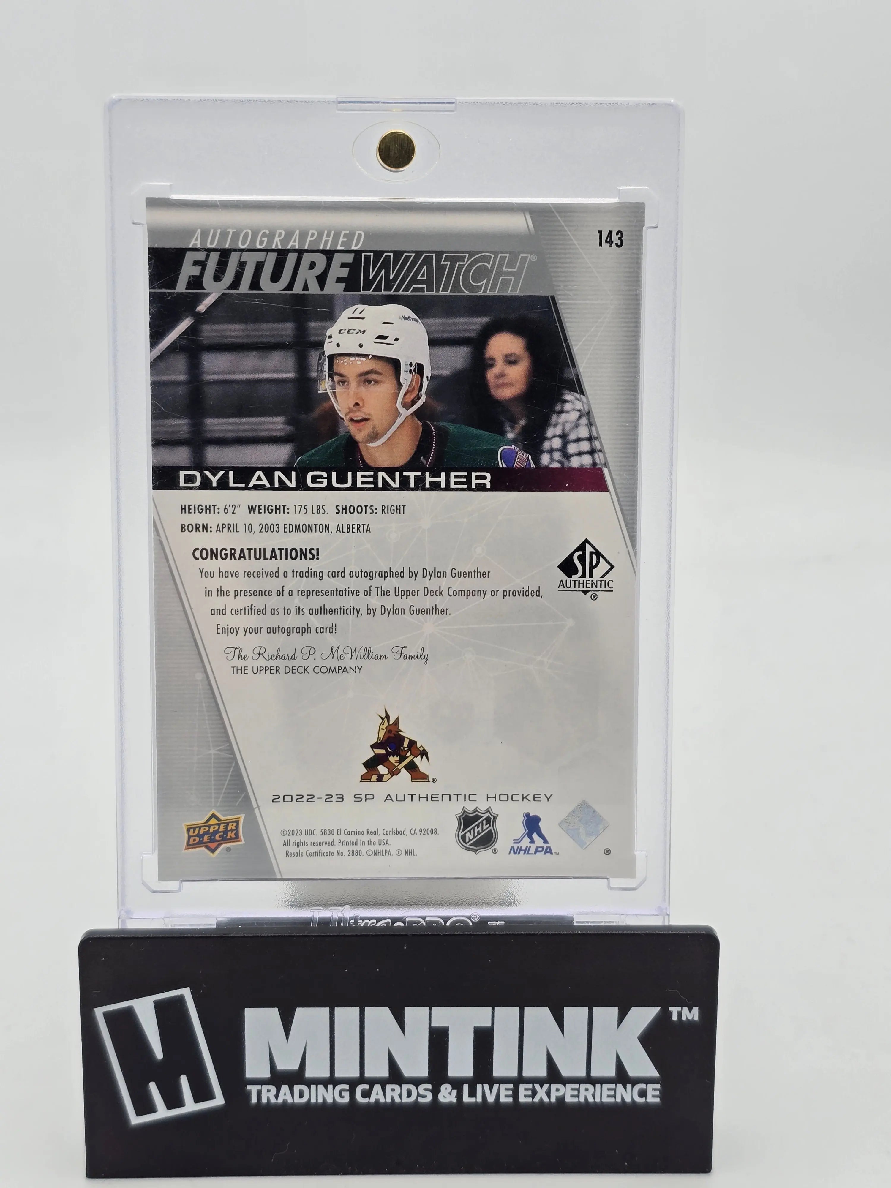 2022-23 Upper Deck SP Authentic Hockey Dylan Guenther Rookie Card Future Watch Auto /999 - Perfect for NHL Collectors & Hockey Memorabilia Fans