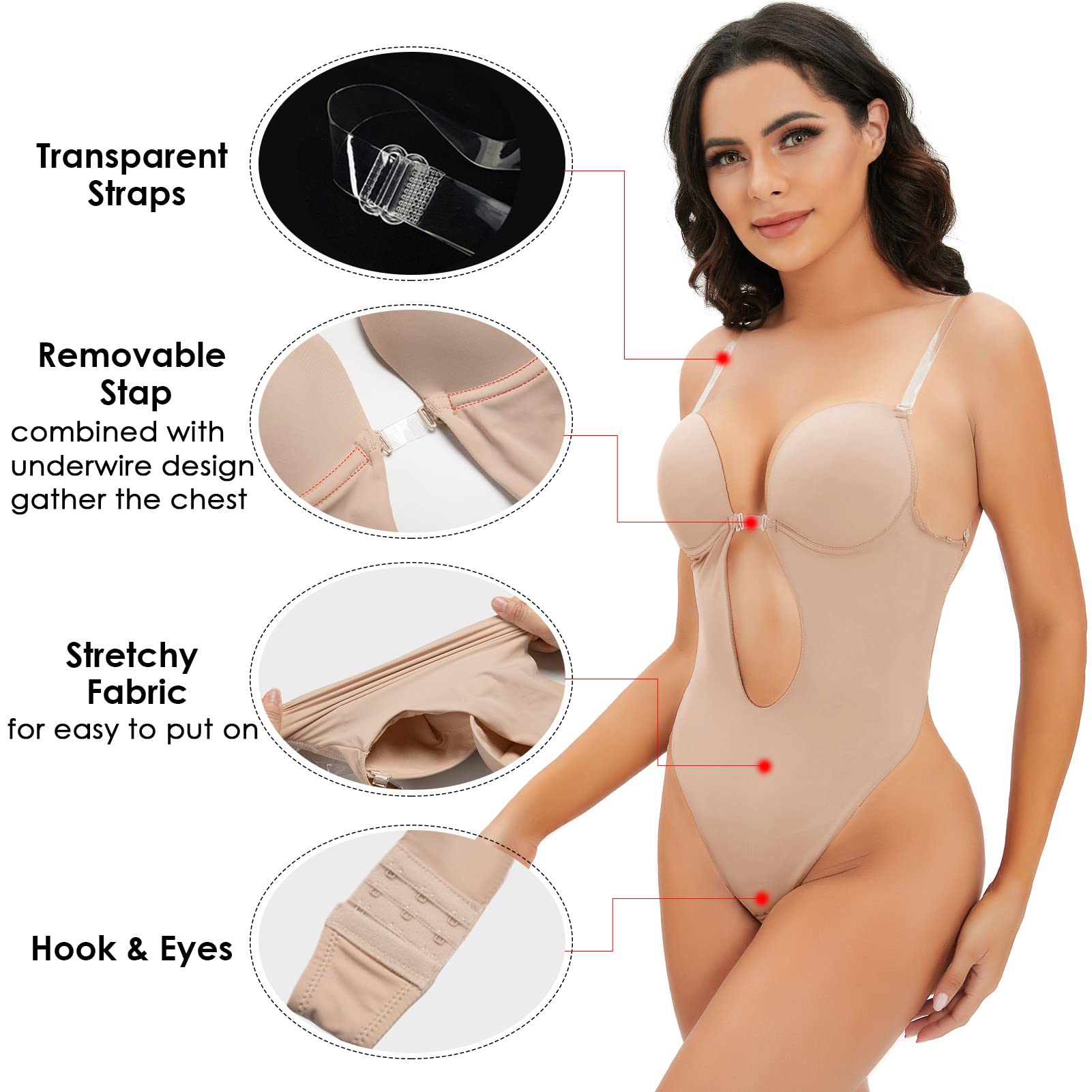 Aivtalk Women's Invisible Shapewear Plunge Backless Bodysuit - Tummy Control Slimming Underwear for Everyday Wear & Special Occasions