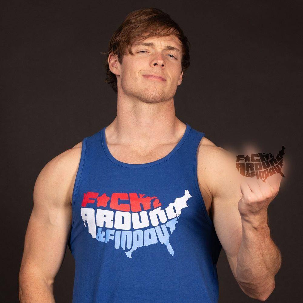 Men's Funny Sarcastic 'F*ck Around and Find Out' Graphic Tank Top - Royal Blue - Gym Workout & Casual Streetwear