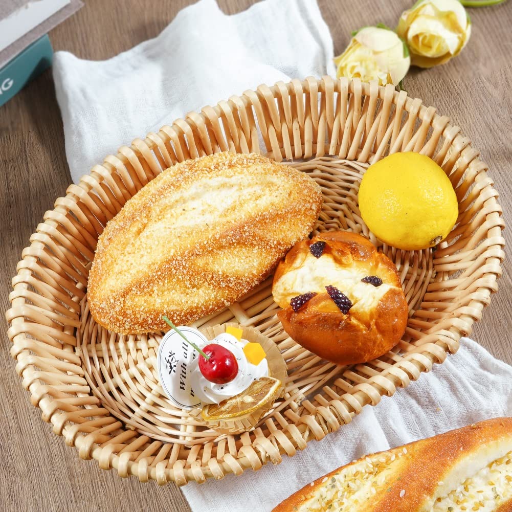 Handmade Natural Wicker Bread Basket - 13.8 Inch Woven Fruit Serving Basket for Kitchen Counter, Dining Table & Bathroom Storage | Perfect for Bread Display, Fruit Bowls & Home Decor Organization