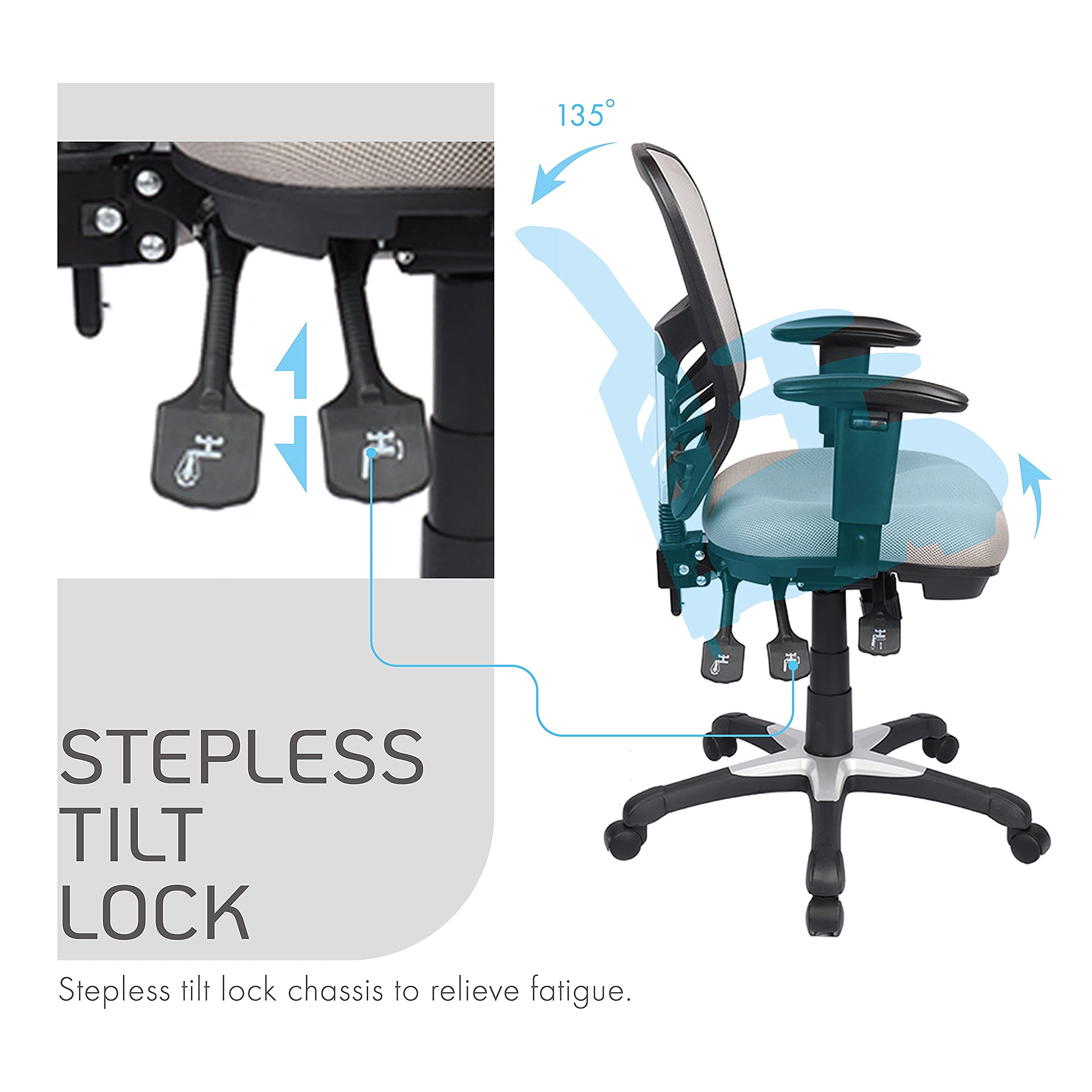Porthos Home Walen Ergonomic Office Chair - Adjustable Height, Mesh Back & Lumbar Support - 3-Way Adjustment (Seat, Tilt, Lock) - 360° Swivel - Perfect for Home Office, Small Office & Remote Work