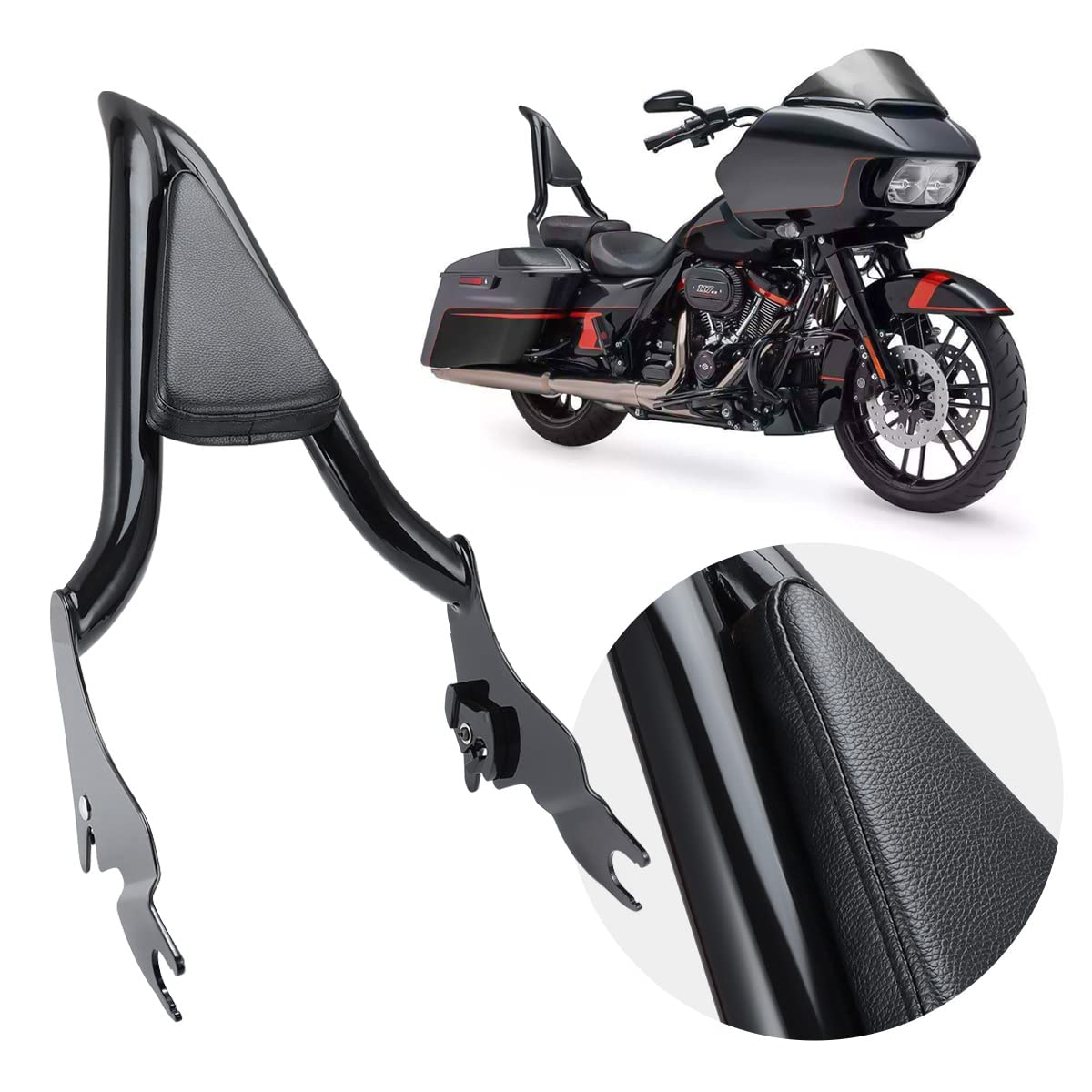 Detachable Black Sissy Bar Backrest Pad for Harley CVO Road Glide, Street Glide, Road King 2009-2021 - 18