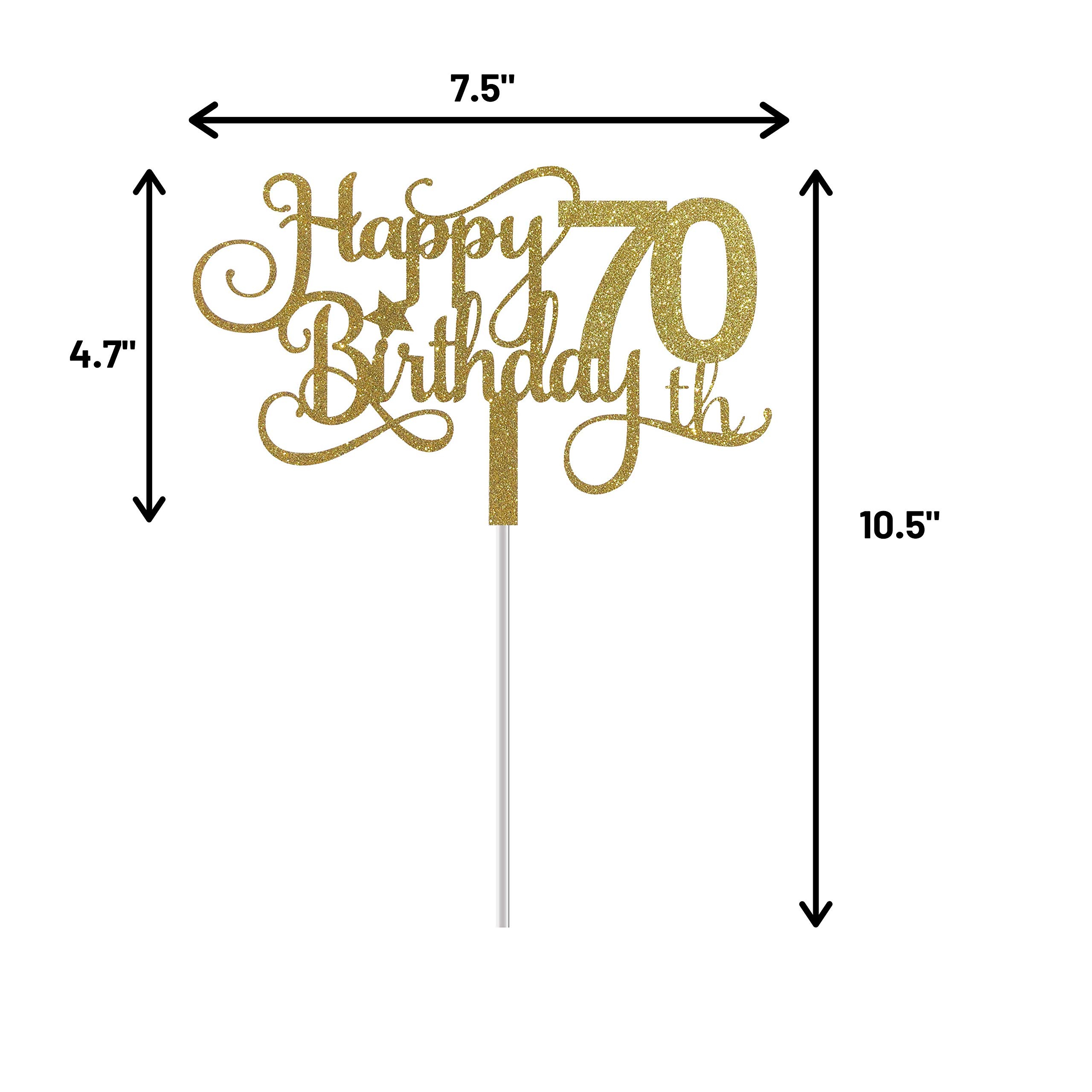 ALPHA K GG 70th Birthday Cake Topper - Happy 70th Birthday Decorations for Cake - Gold & Black Party Supplies - Perfect for Anniversary Celebrations & Retirement Parties