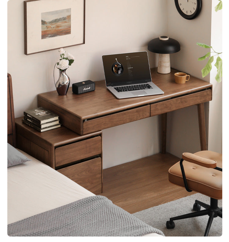 Premium Black Walnut Solid Wood Office Desk with 3 Drawers - Modern Writing & Computer Workstation for Home & Office Use